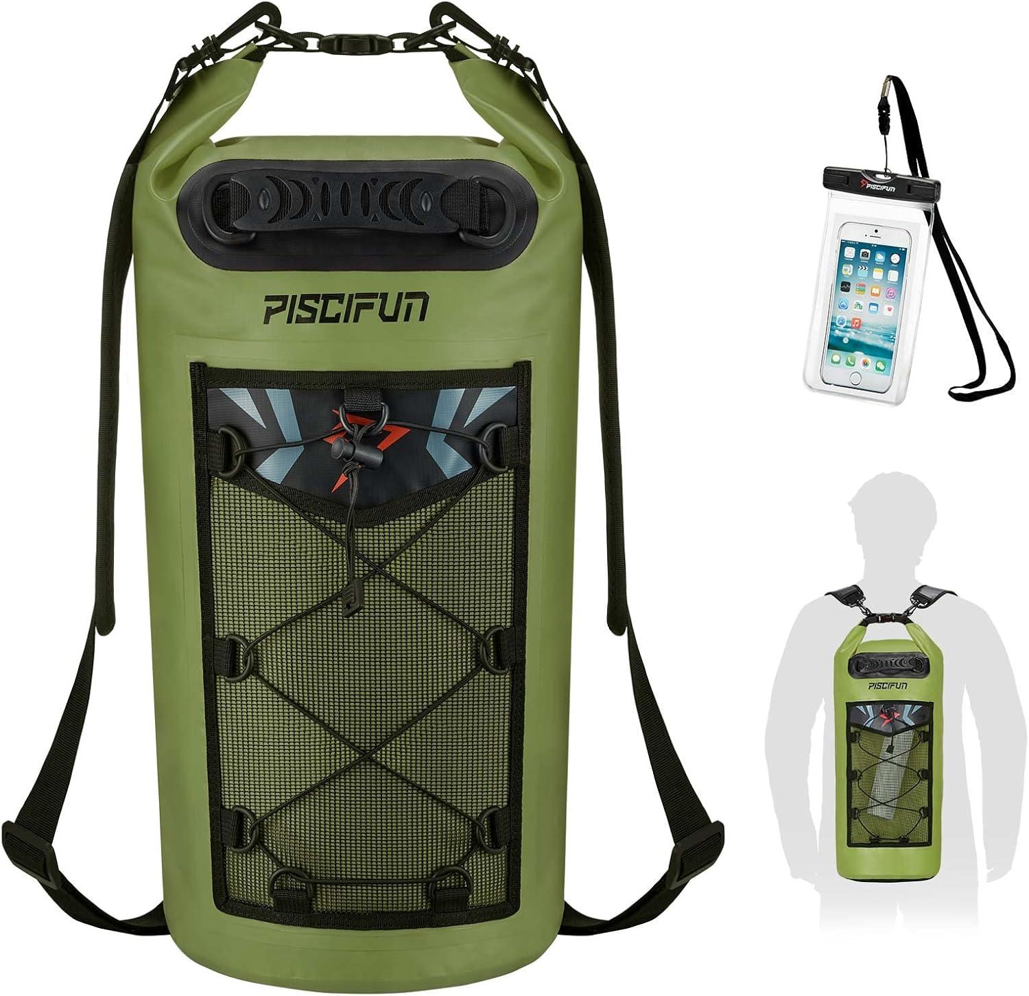 imagePiscifun Dry Bag Waterproof Floating Backpack 10L20L30L40L with Waterproof Phone Case for Boating Kayaking FishingArmy Green