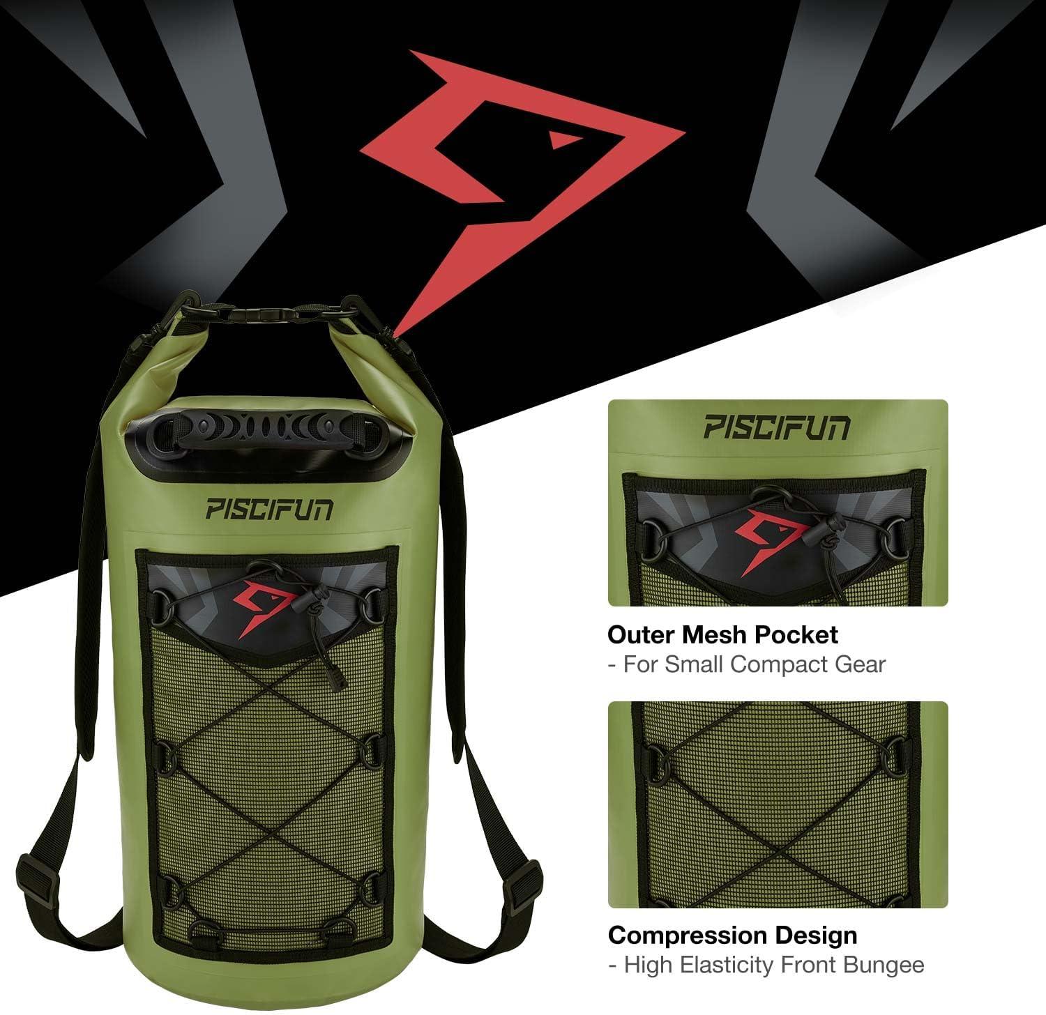 imagePiscifun Dry Bag Waterproof Floating Backpack 10L20L30L40L with Waterproof Phone Case for Boating Kayaking FishingArmy Green