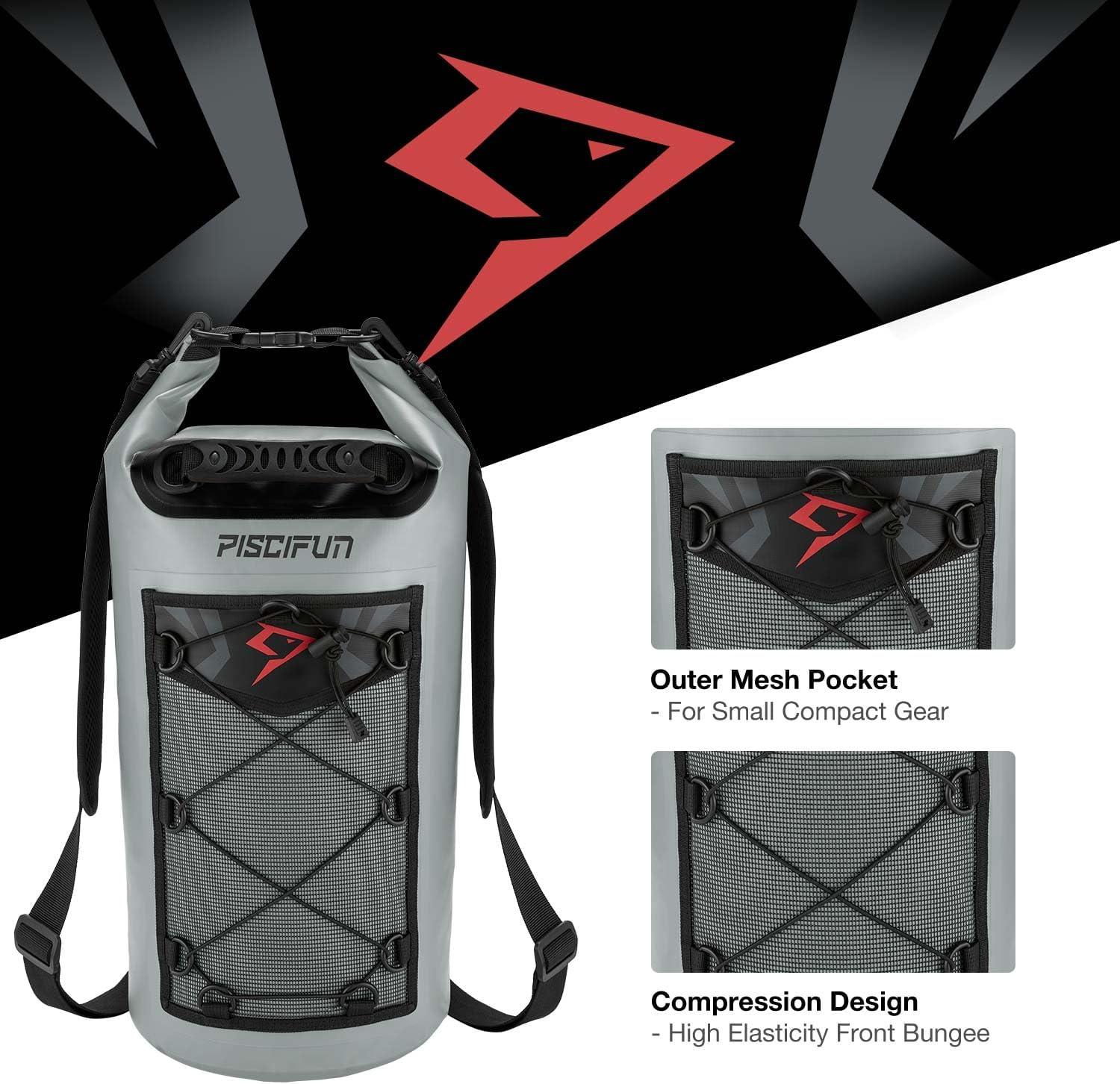 imagePiscifun Dry Bag Waterproof Floating Backpack 10L20L30L40L with Waterproof Phone Case for Boating Kayaking FishingGrey