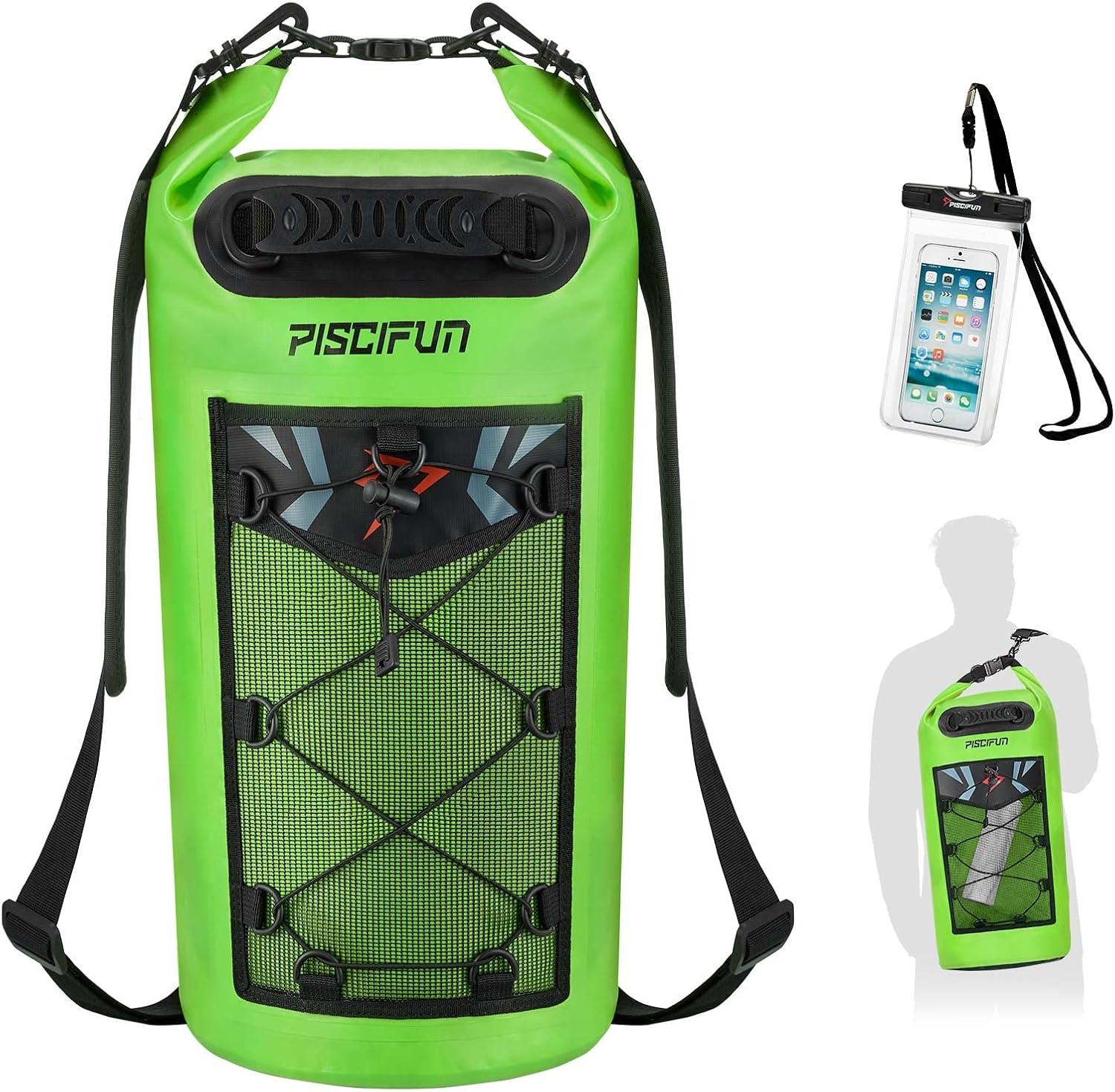 imagePiscifun Dry Bag Waterproof Floating Backpack 10L20L30L40L with Waterproof Phone Case for Boating Kayaking FishingLight Green