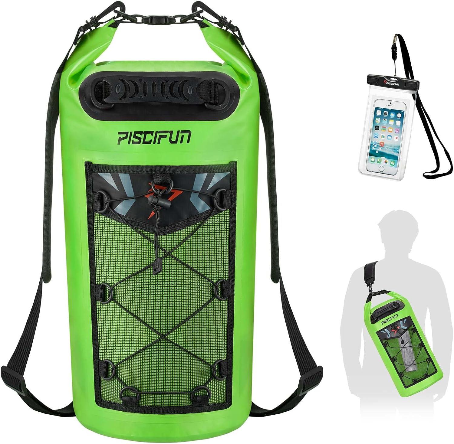 imagePiscifun Dry Bag Waterproof Floating Backpack 10L20L30L40L with Waterproof Phone Case for Boating Kayaking FishingLight Green