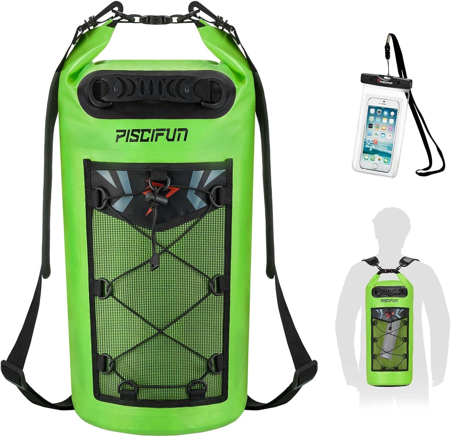 imagePiscifun Dry Bag Waterproof Floating Backpack 10L20L30L40L with Waterproof Phone Case for Boating Kayaking FishingLight Green