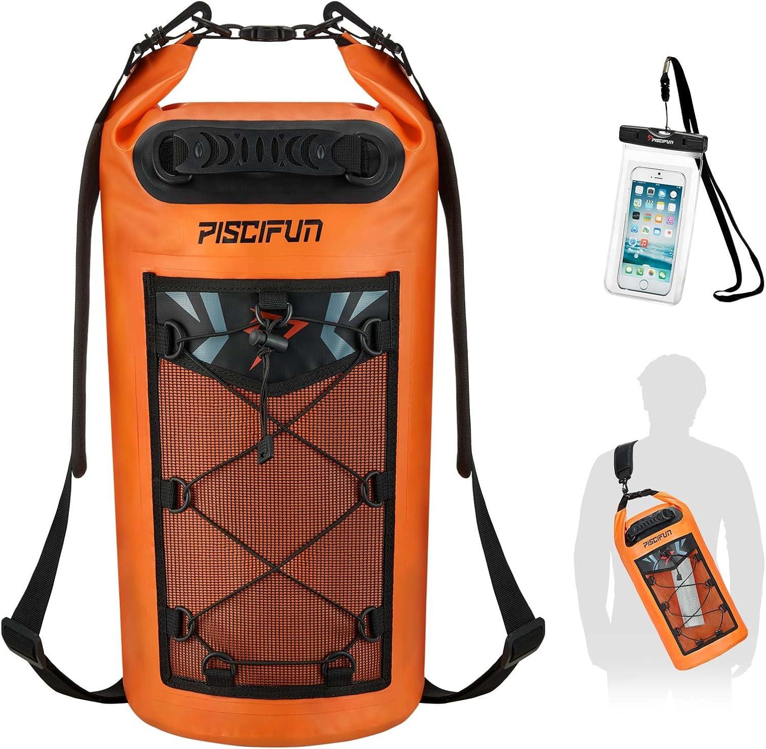 imagePiscifun Dry Bag Waterproof Floating Backpack 10L20L30L40L with Waterproof Phone Case for Boating Kayaking FishingOrange