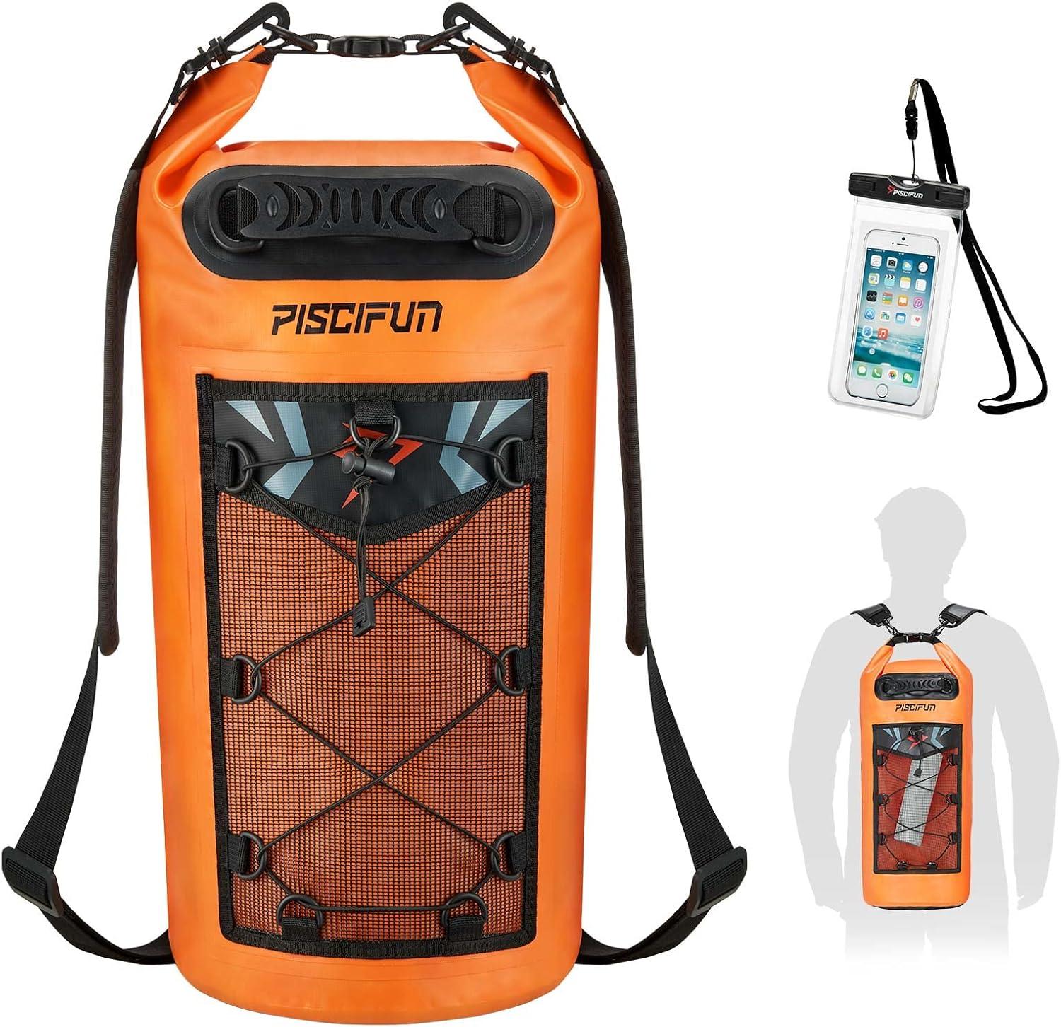 imagePiscifun Dry Bag Waterproof Floating Backpack 10L20L30L40L with Waterproof Phone Case for Boating Kayaking FishingOrange