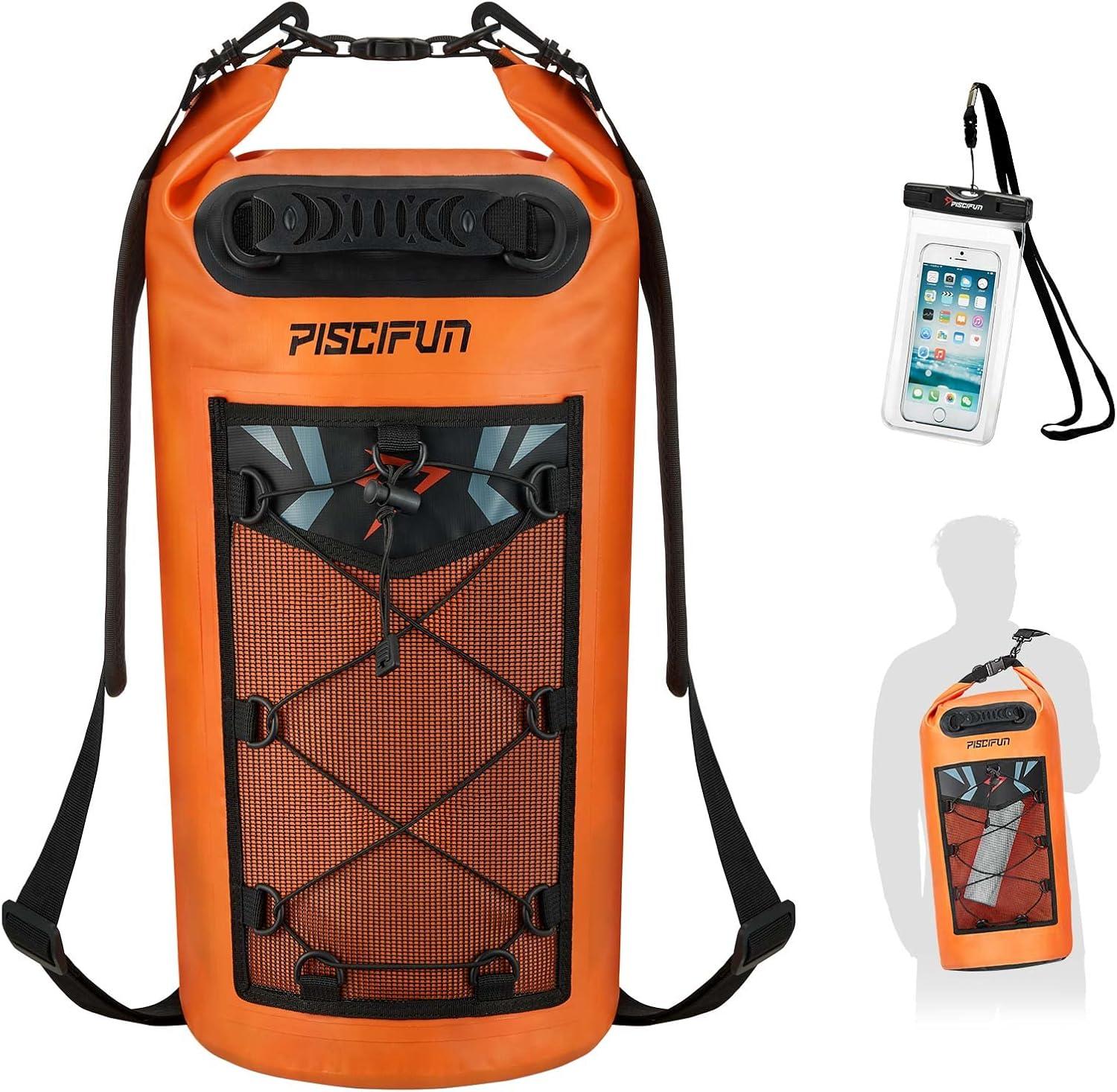 imagePiscifun Dry Bag Waterproof Floating Backpack 10L20L30L40L with Waterproof Phone Case for Boating Kayaking FishingOrange
