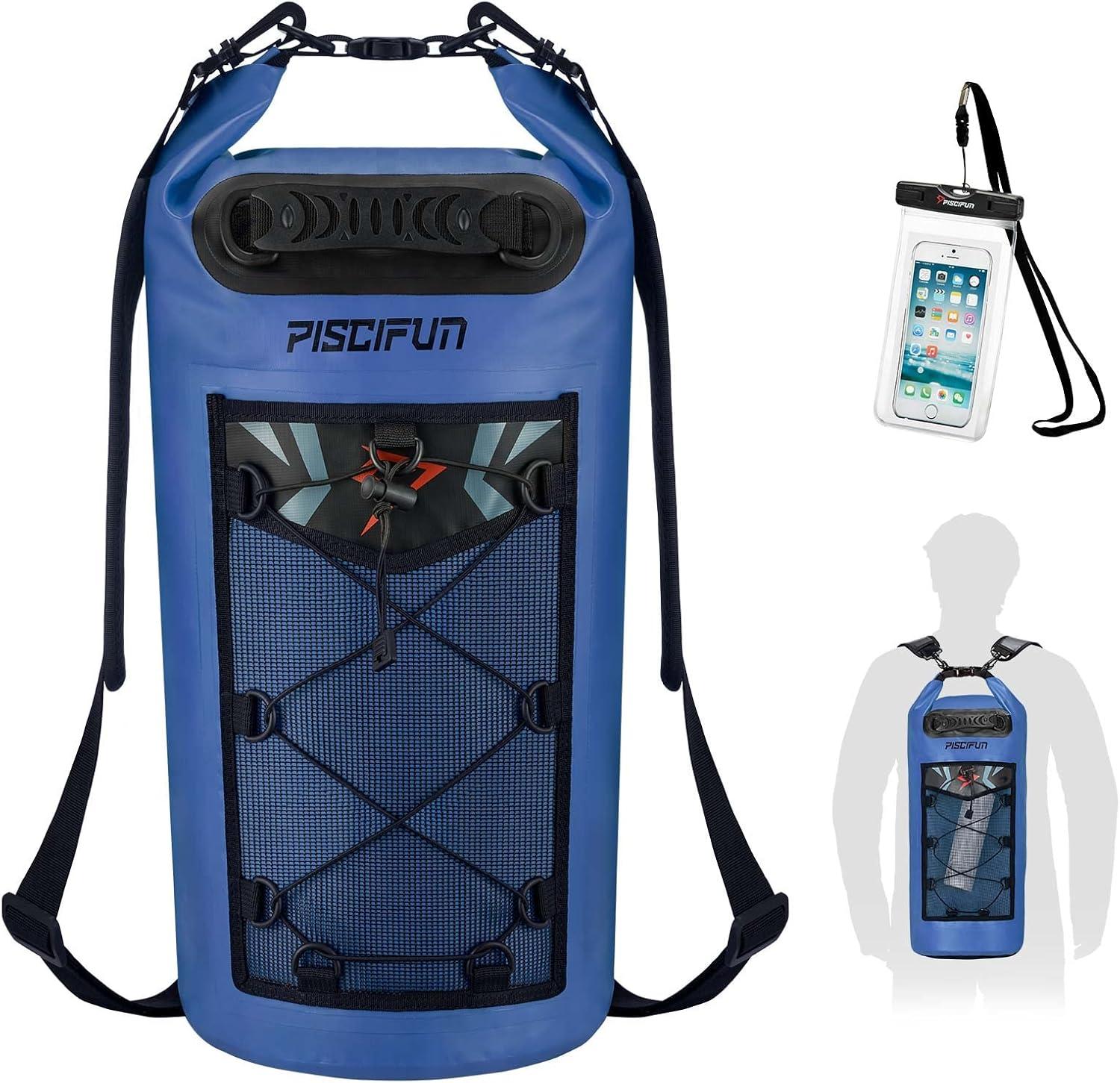 imagePiscifun Dry Bag Waterproof Floating Backpack 10L20L30L40L with Waterproof Phone Case for Boating Kayaking FishingSapphire Blue