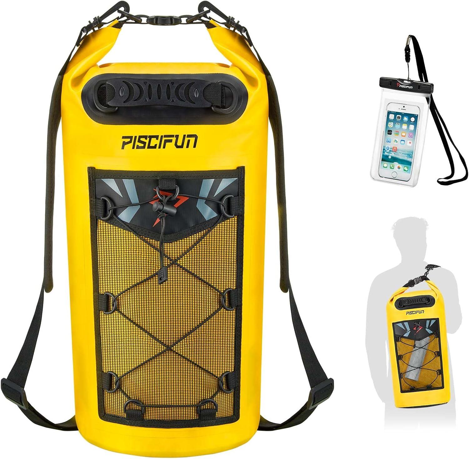 imagePiscifun Dry Bag Waterproof Floating Backpack 10L20L30L40L with Waterproof Phone Case for Boating Kayaking FishingYellow