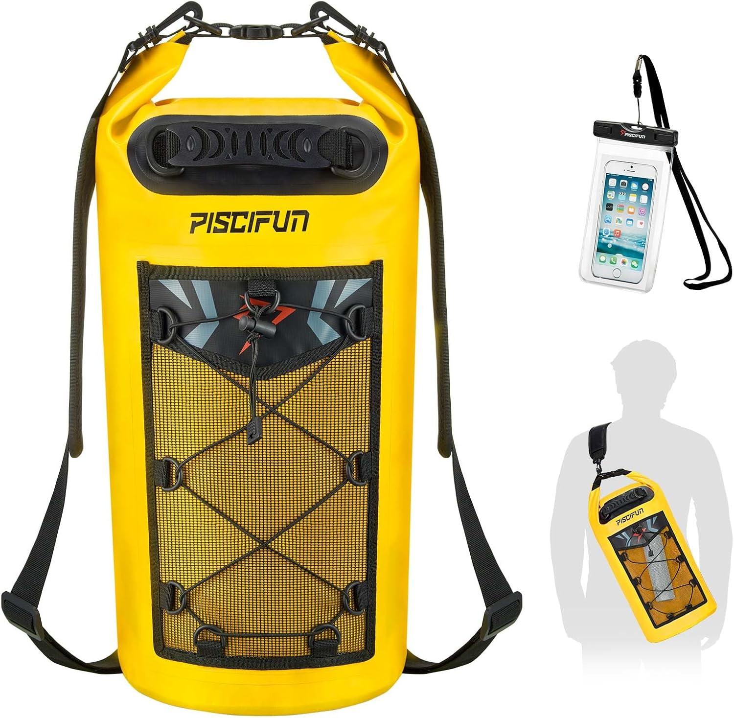 imagePiscifun Dry Bag Waterproof Floating Backpack 10L20L30L40L with Waterproof Phone Case for Boating Kayaking FishingYellow