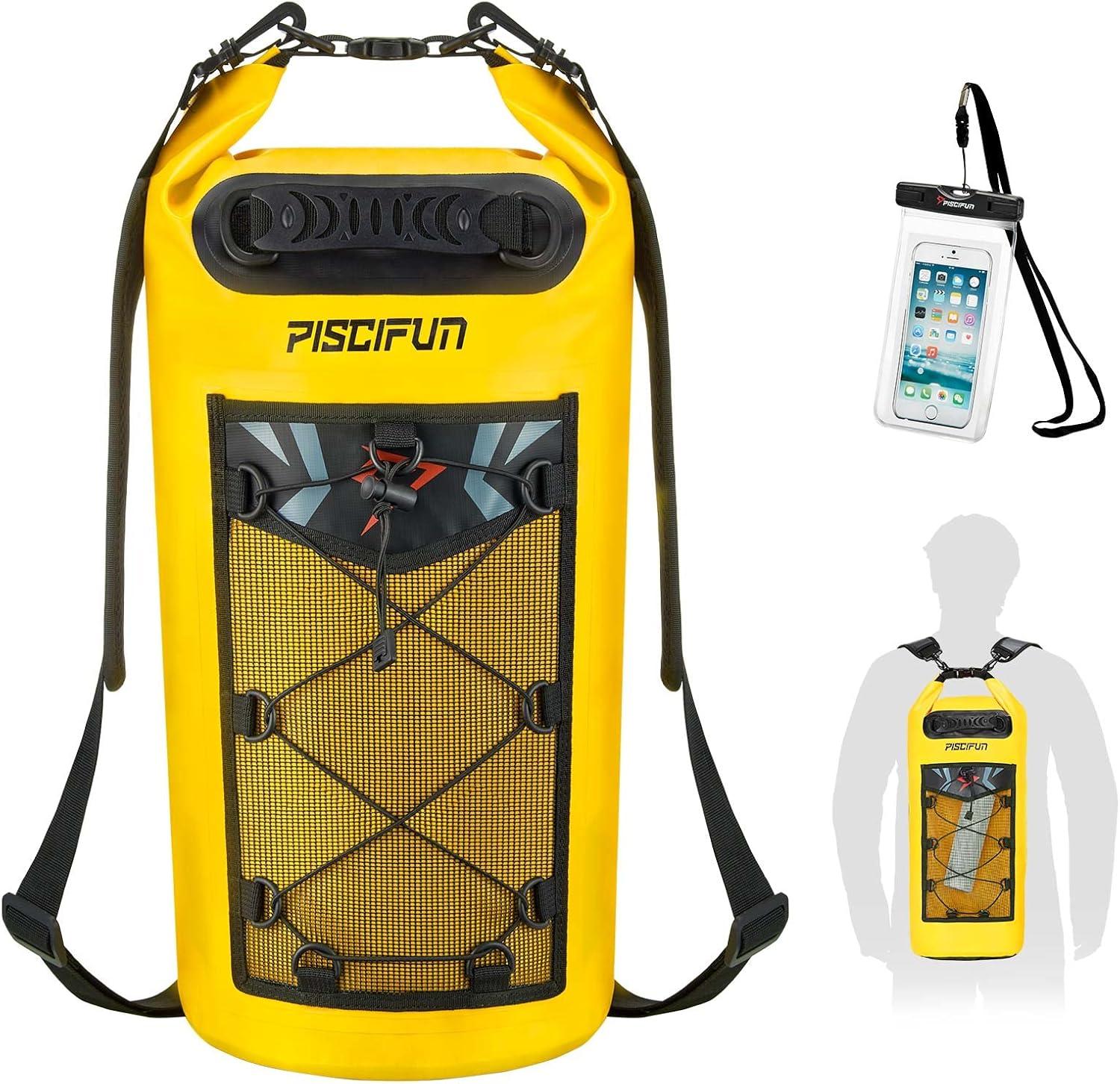 imagePiscifun Dry Bag Waterproof Floating Backpack 10L20L30L40L with Waterproof Phone Case for Boating Kayaking FishingYellow