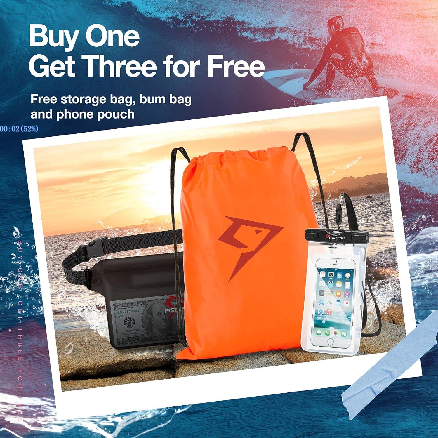 imagePiscifun Dry Bag Waterproof Lightweight Dry Backpack RollTop Sealed with Waist Pouch and Phone Case Keeps Gear Dry Inside for Kayaking Boating 10L 20L 30LOrange