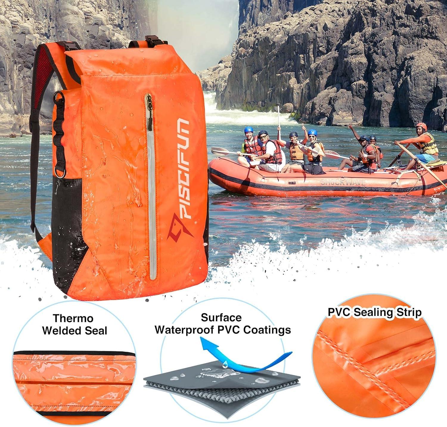imagePiscifun Dry Bag Waterproof Lightweight Dry Backpack RollTop Sealed with Waist Pouch and Phone Case Keeps Gear Dry Inside for Kayaking Boating 10L 20L 30LOrange