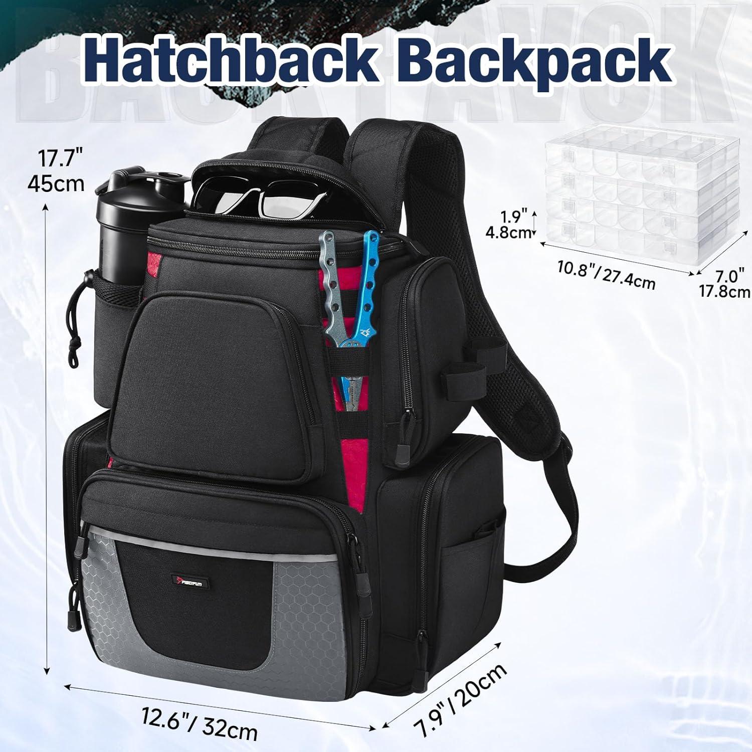 imagePiscifun Fishing Backpack with 2 Rod Holders ampamp 4 Tackle Boxes Large Tackle Storage Bag With Rain Cover for Fishing GearBlack