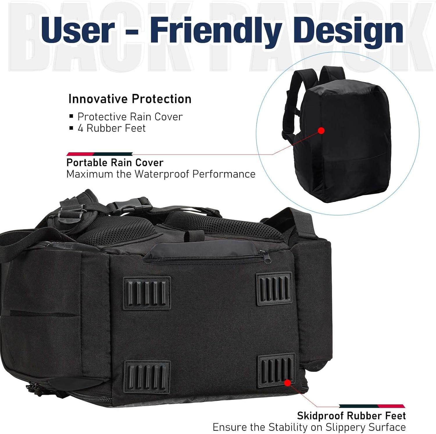 imagePiscifun Fishing Backpack with 2 Rod Holders ampamp 4 Tackle Boxes Large Tackle Storage Bag With Rain Cover for Fishing GearBlack