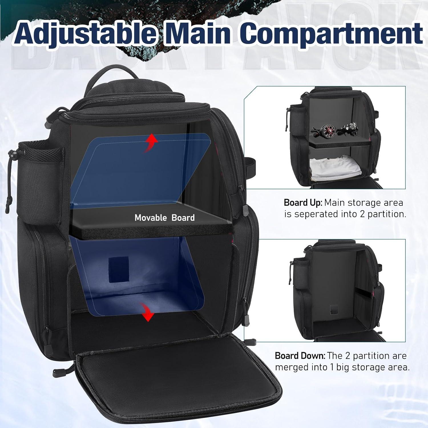 imagePiscifun Fishing Backpack with 2 Rod Holders ampamp 4 Tackle Boxes Large Tackle Storage Bag With Rain Cover for Fishing GearBlack