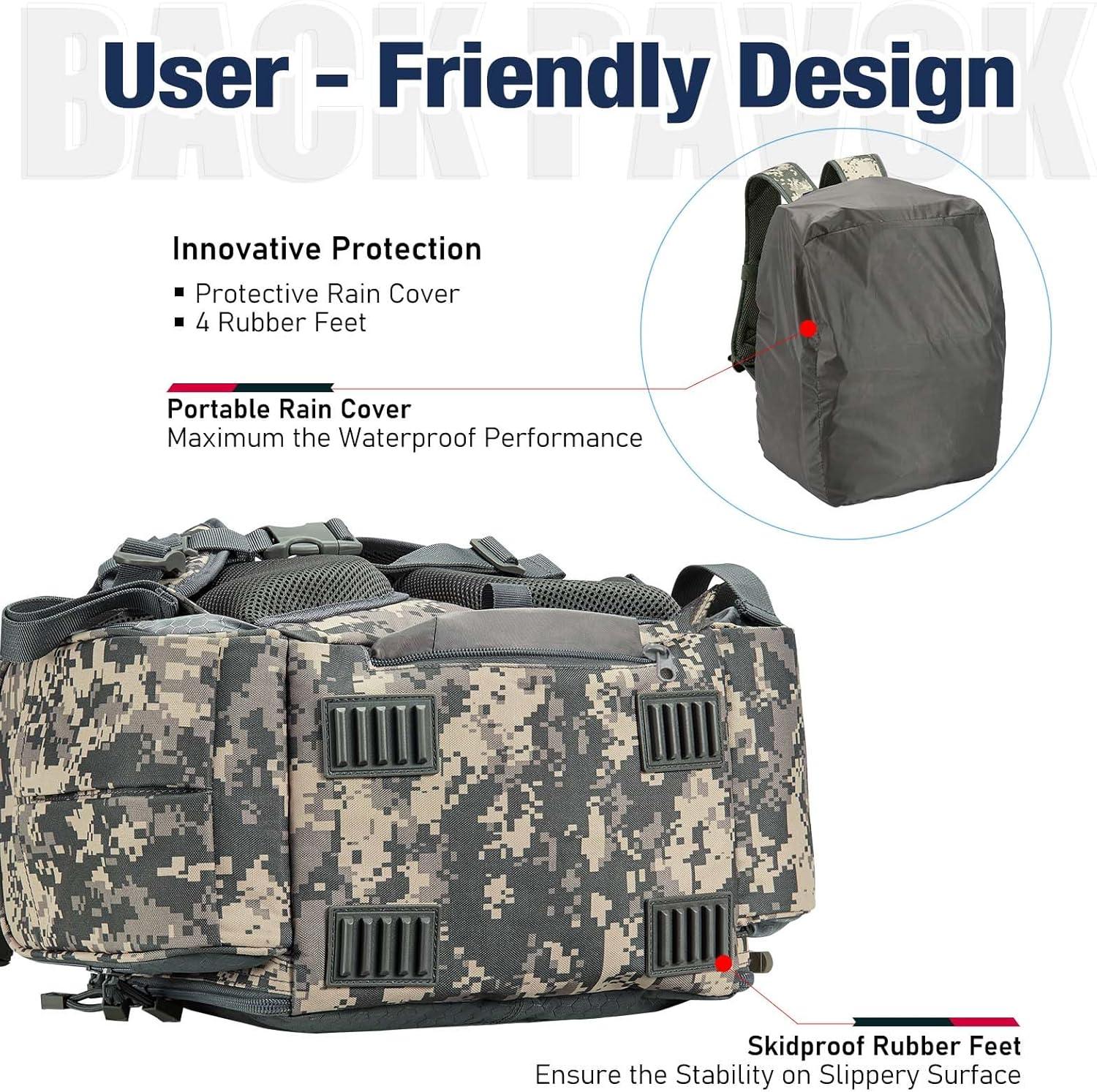 imagePiscifun Fishing Backpack with 2 Rod Holders ampamp 4 Tackle Boxes Large Tackle Storage Bag With Rain Cover for Fishing GearDigital Camouflage