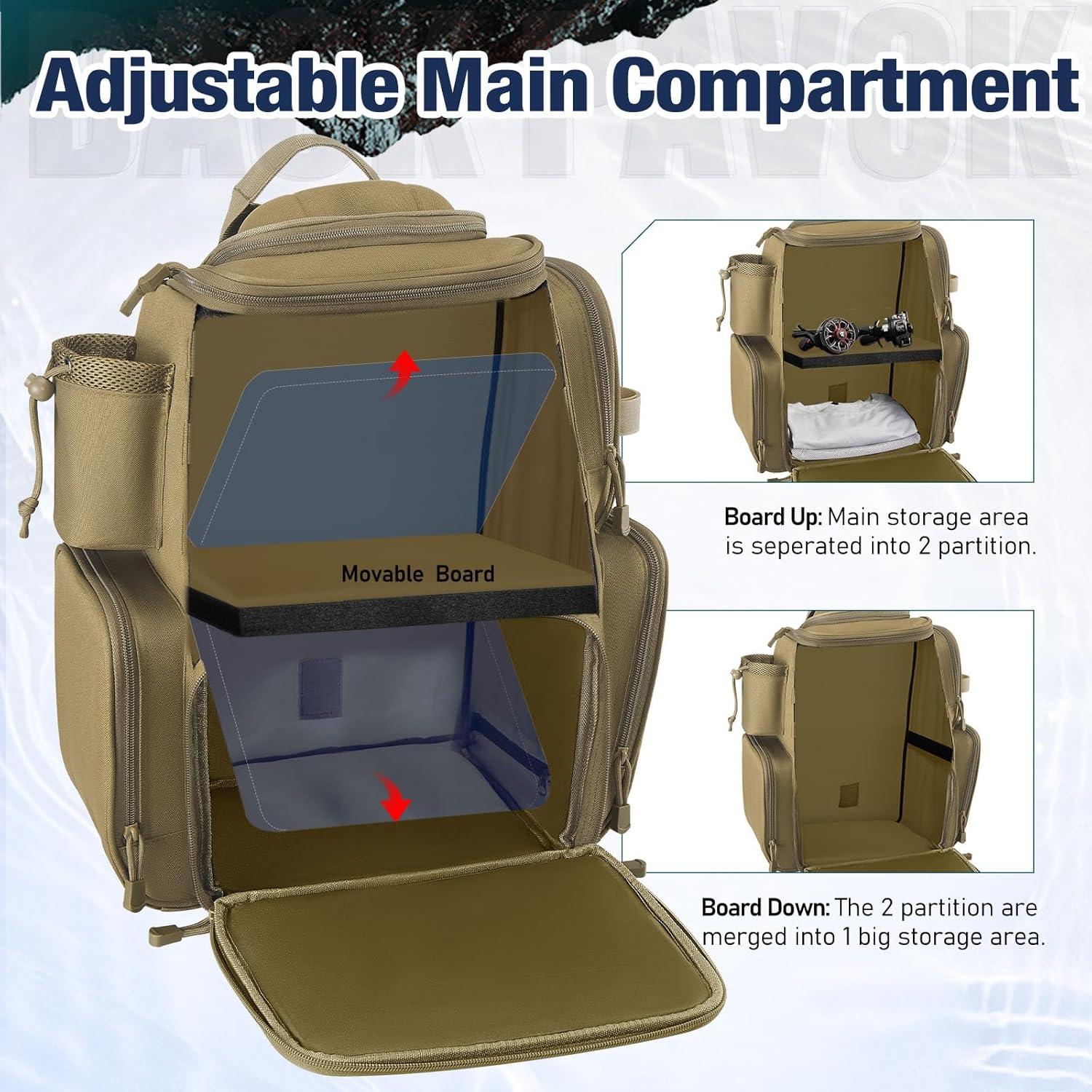 imagePiscifun Fishing Backpack with 2 Rod Holders ampamp 4 Tackle Boxes Large Tackle Storage Bag With Rain Cover for Fishing GearKhaki