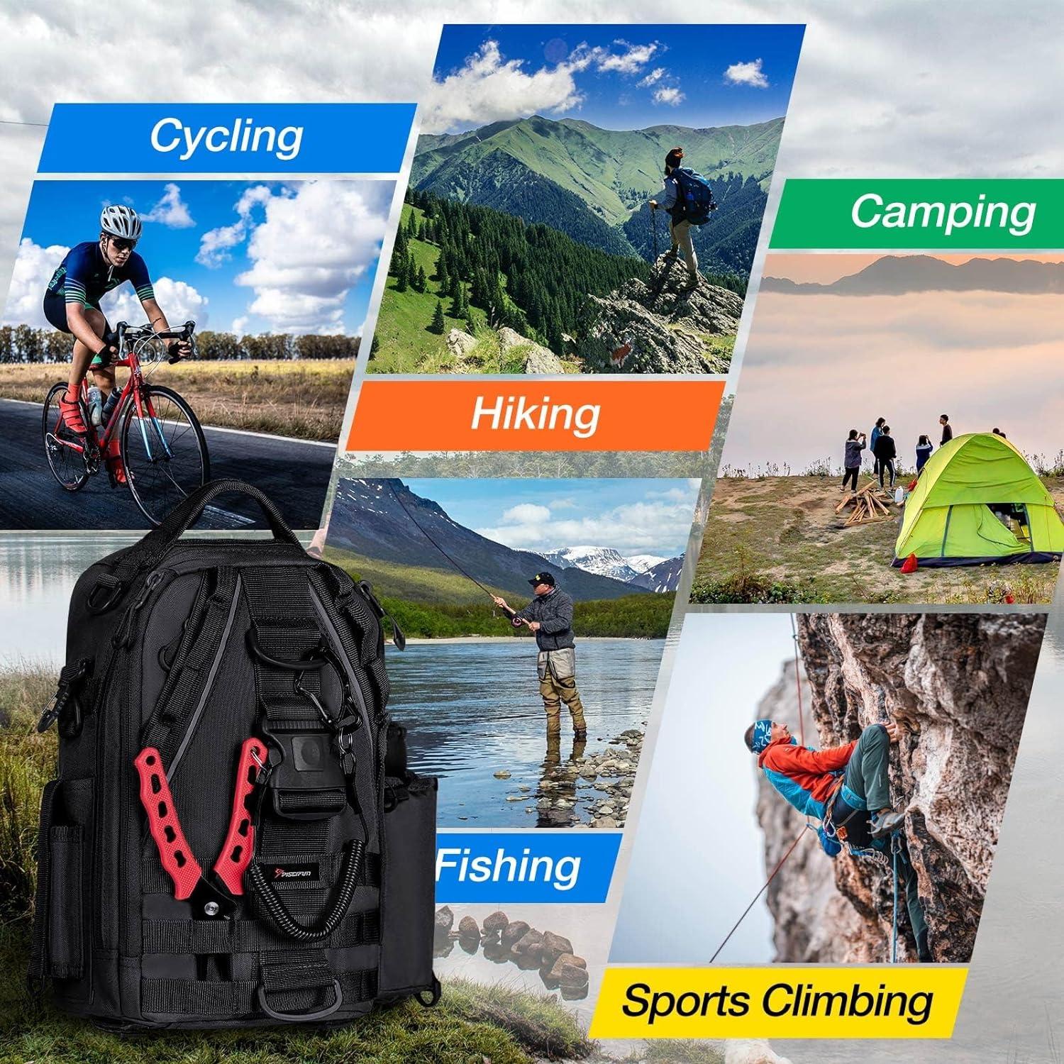 imagePiscifun Fishing Backpack with Rod Holder Lightweight Sling Bag Storge Gear and EquipmentDouble Shoulder Black