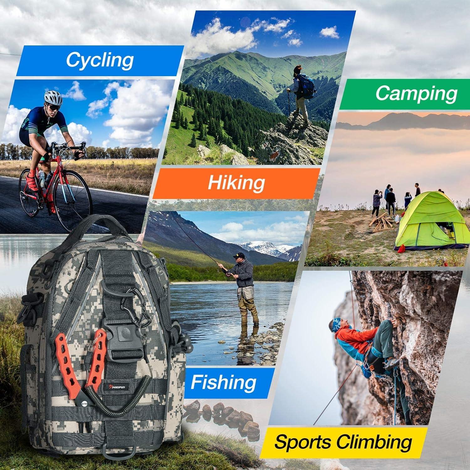 imagePiscifun Fishing Backpack with Rod Holder Lightweight Sling Bag Storge Gear and EquipmentDouble Shoulder Digital Camouflage