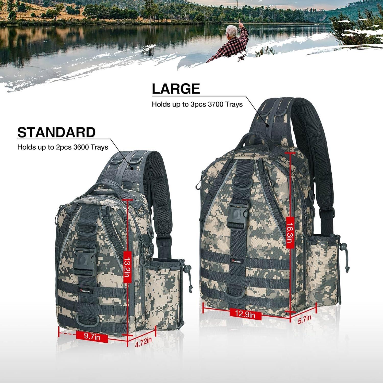 imagePiscifun Fishing Backpack with Rod Holder Lightweight Sling Bag Storge Gear and EquipmentDouble Shoulder Digital Camouflage