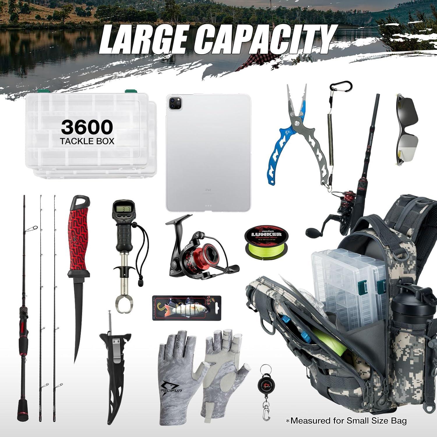 imagePiscifun Fishing Backpack with Rod Holder Lightweight Sling Bag Storge Gear and EquipmentDouble Shoulder Digital Camouflage