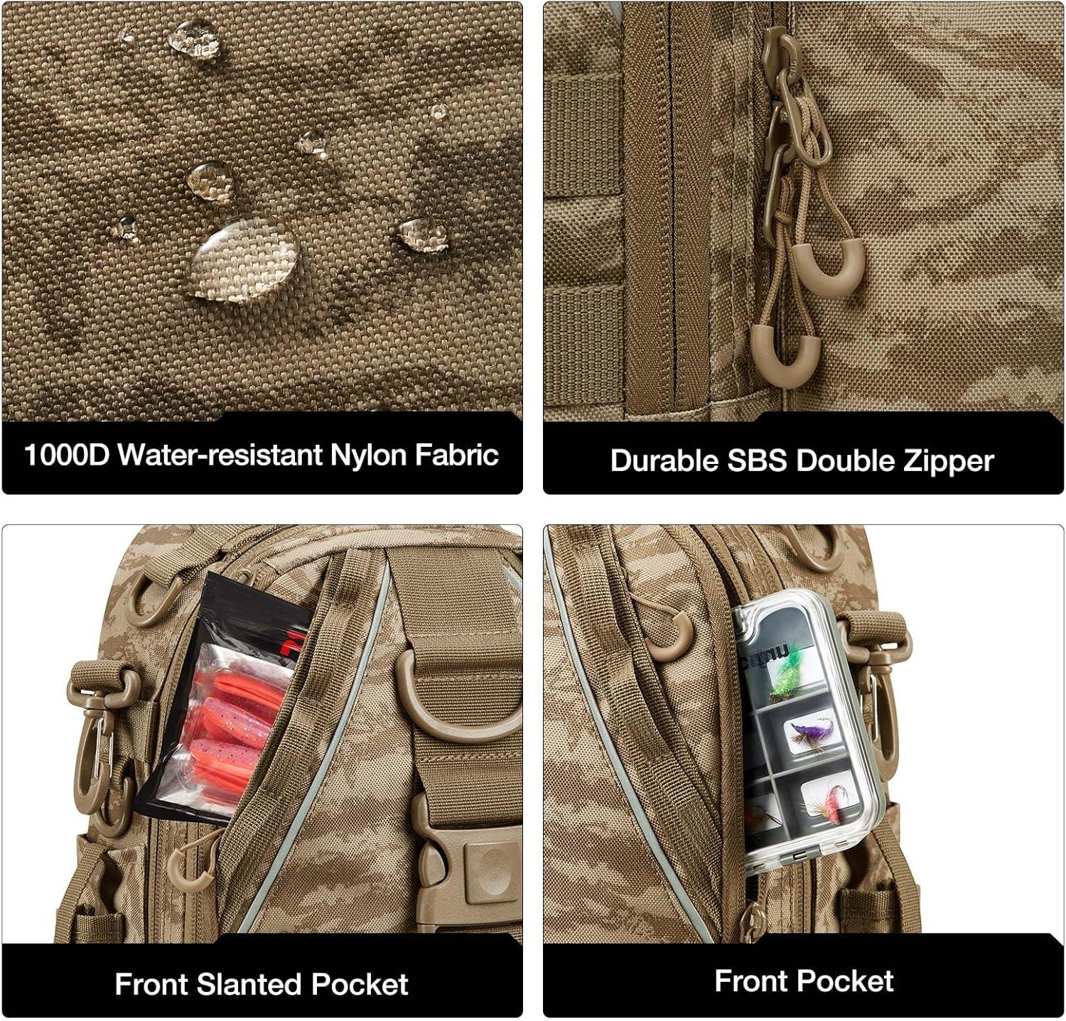 imagePiscifun Fishing Backpack with Rod Holder Lightweight Sling Bag Storge Gear and EquipmentDouble Shoulder Khaki Camouflage