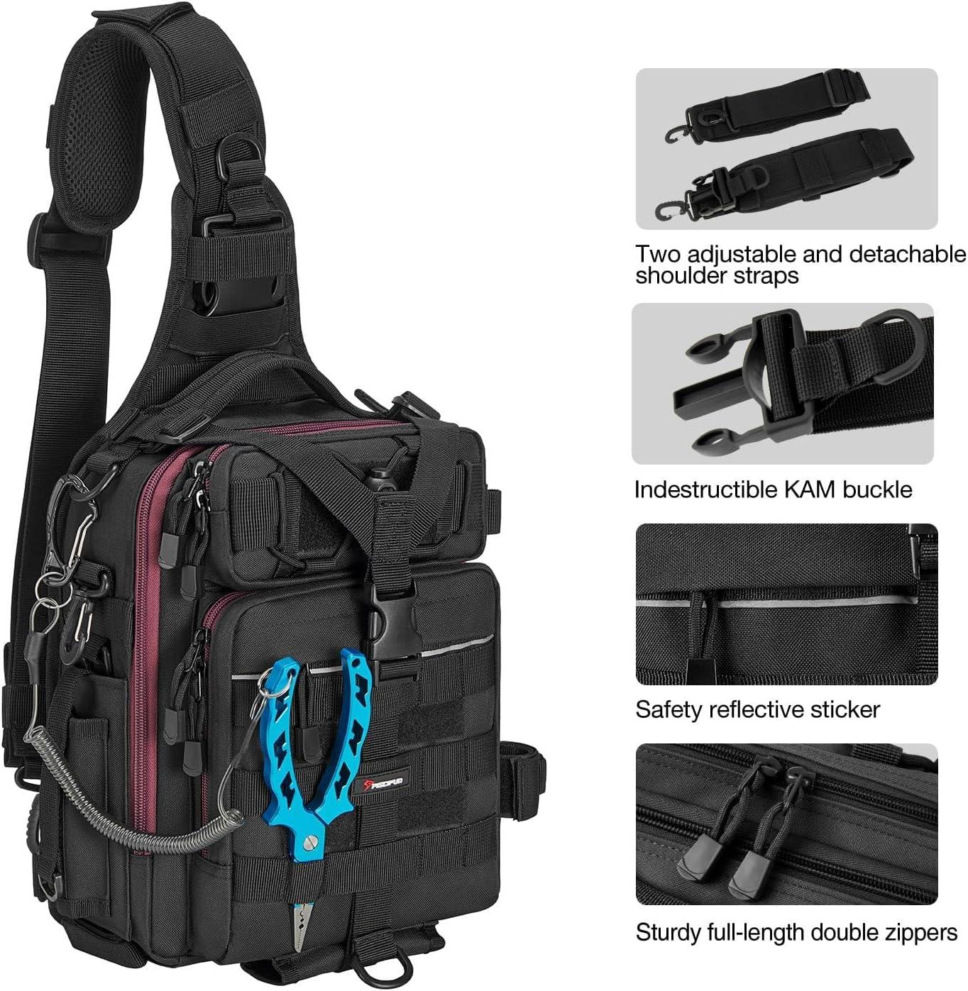 imagePiscifun Fishing Backpack with Rod Holder Lightweight Sling Bag Storge Gear and EquipmentSingle Shoulder Black