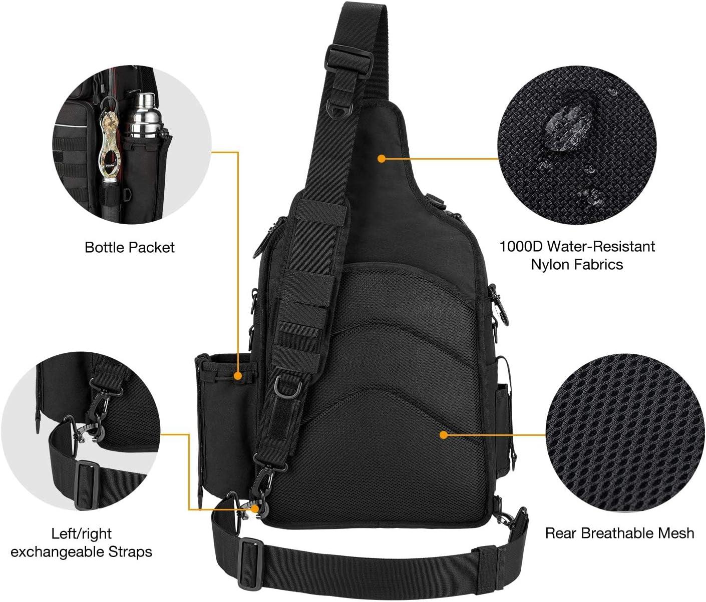 imagePiscifun Fishing Backpack with Rod Holder Lightweight Sling Bag Storge Gear and EquipmentSingle Shoulder Black