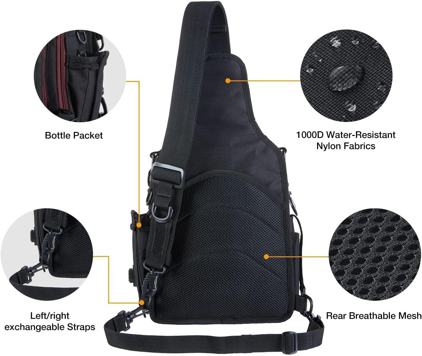 imagePiscifun Fishing Backpack with Rod Holder Lightweight Sling Bag Storge Gear and EquipmentSingle Shoulder Black