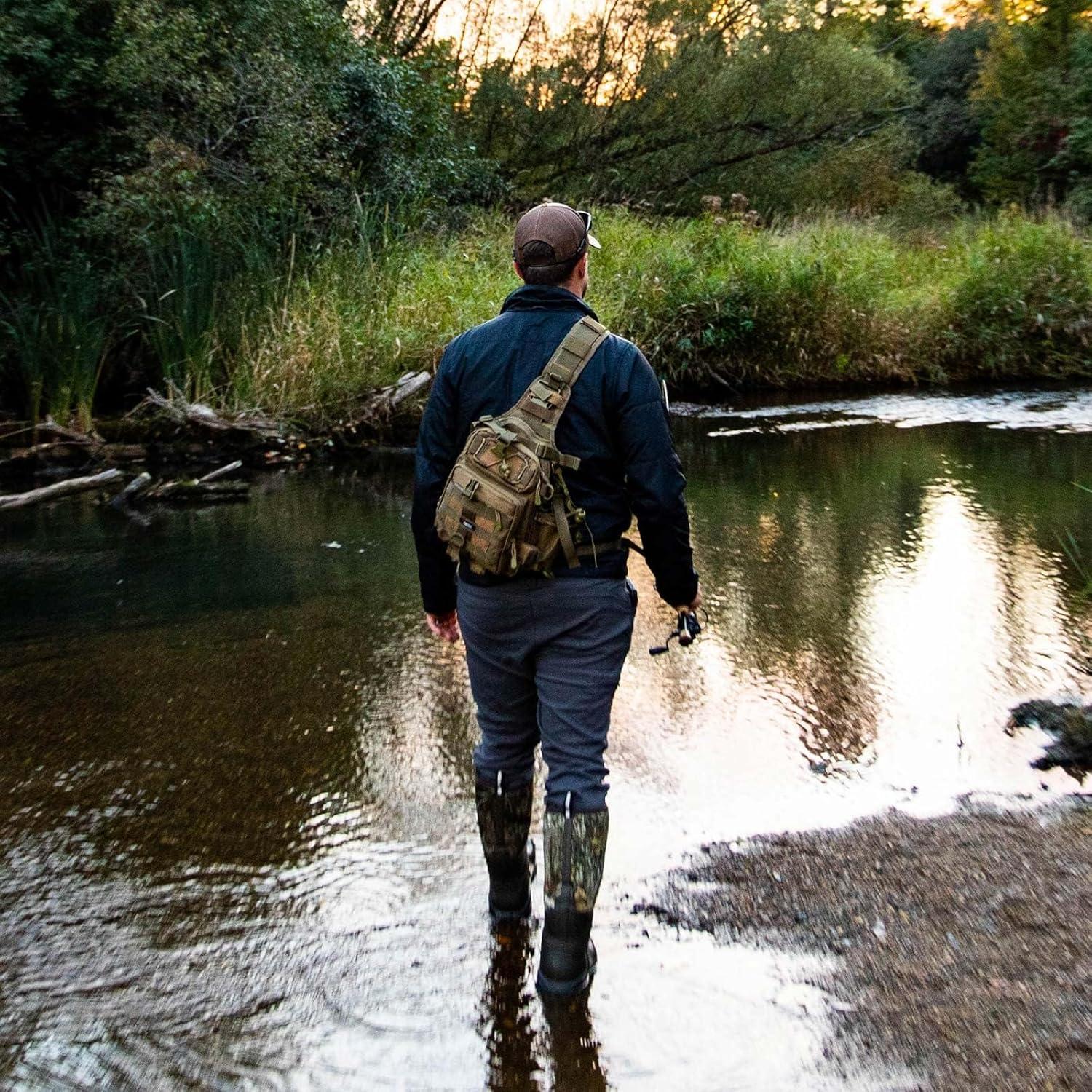 imagePiscifun Fishing Backpack with Rod Holder Lightweight Sling Bag Storge Gear and EquipmentSingle Shoulder Black