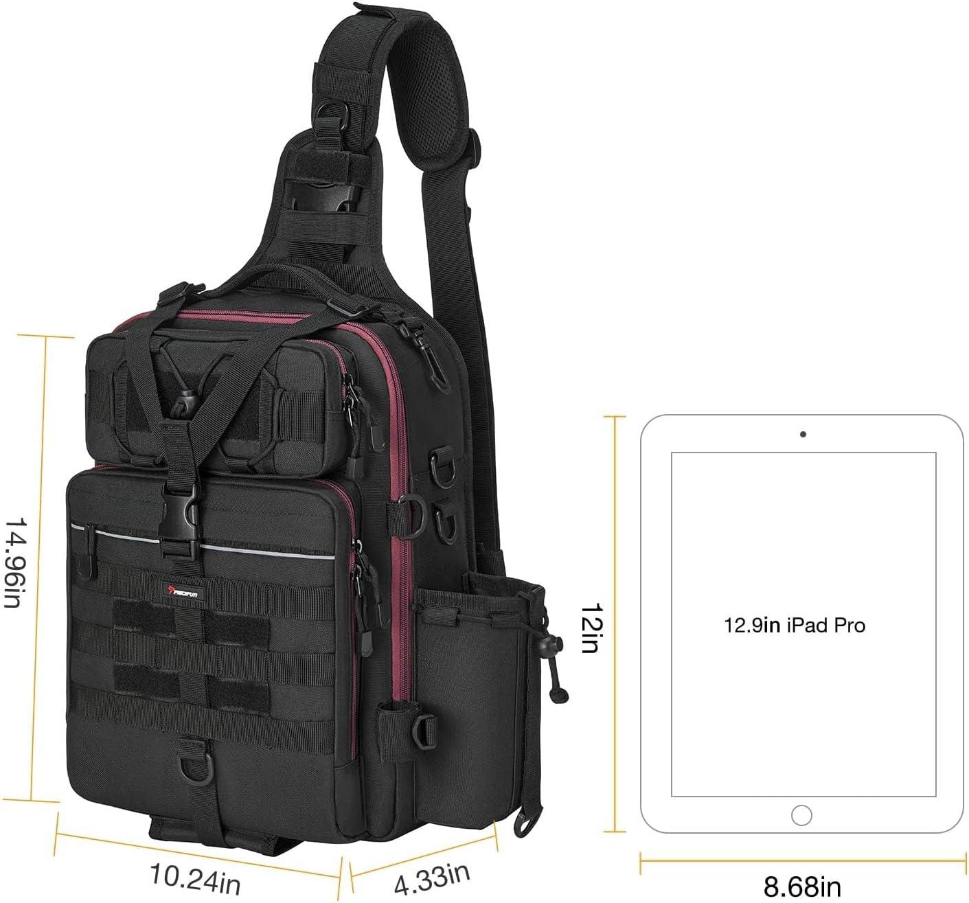 imagePiscifun Fishing Backpack with Rod Holder Lightweight Sling Bag Storge Gear and EquipmentSingle Shoulder Black