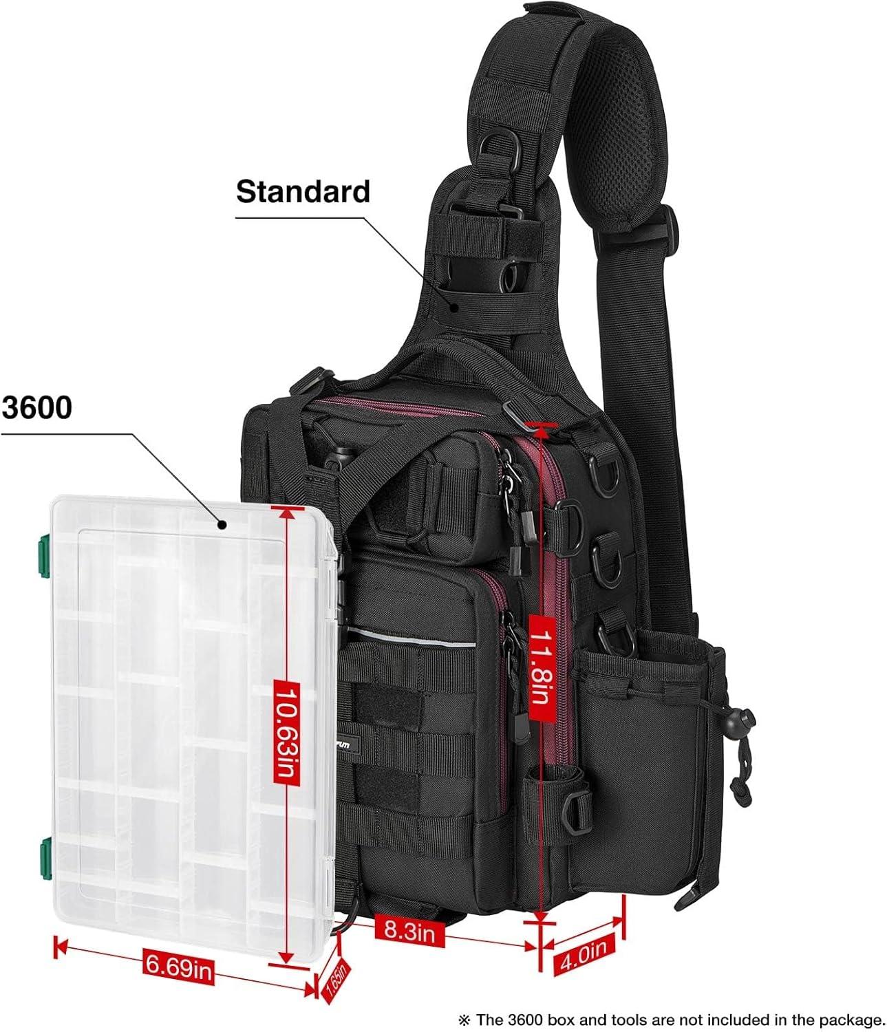 imagePiscifun Fishing Backpack with Rod Holder Lightweight Sling Bag Storge Gear and EquipmentSingle Shoulder Black