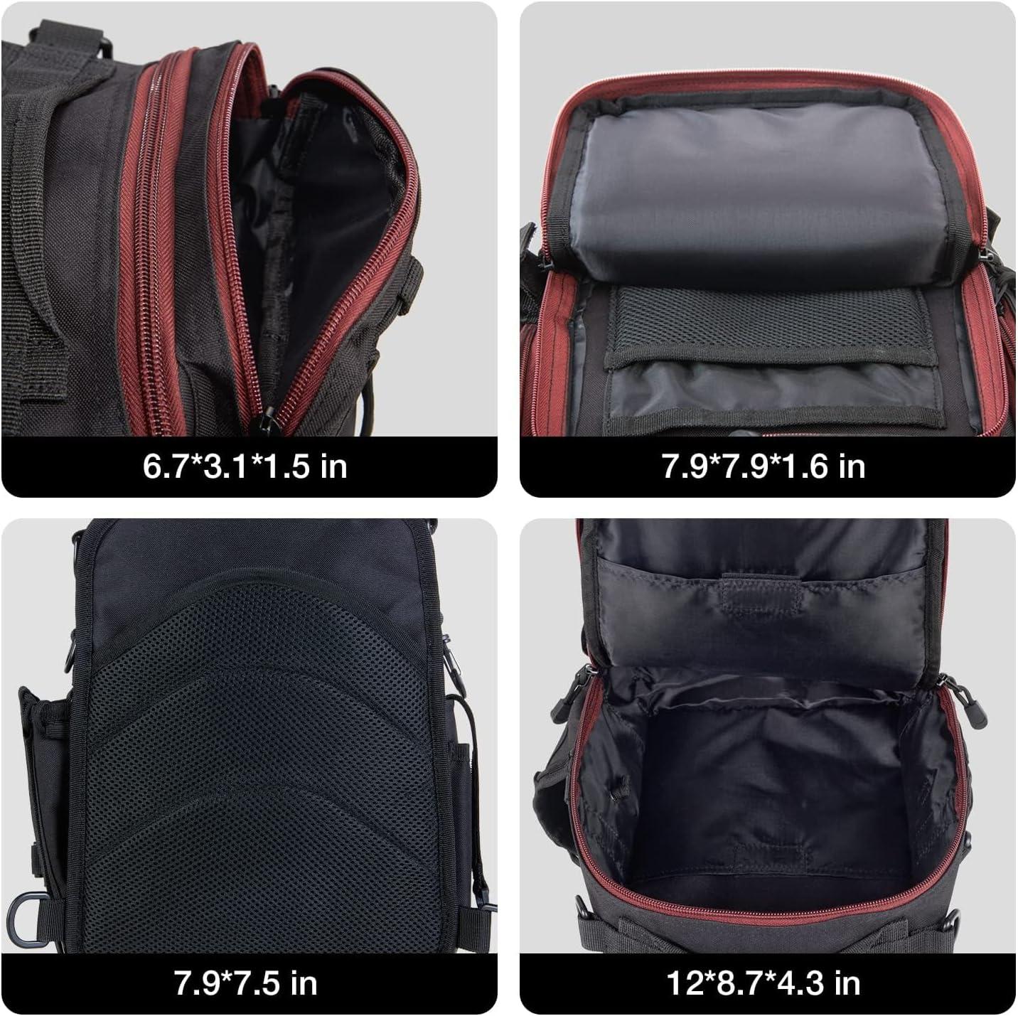 imagePiscifun Fishing Backpack with Rod Holder Lightweight Sling Bag Storge Gear and EquipmentSingle Shoulder Black