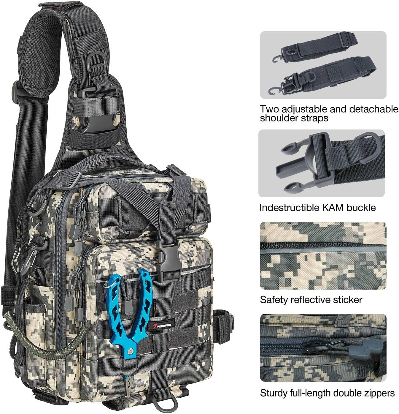 imagePiscifun Fishing Backpack with Rod Holder Lightweight Sling Bag Storge Gear and EquipmentSingle Shoulder Digital Camouflage