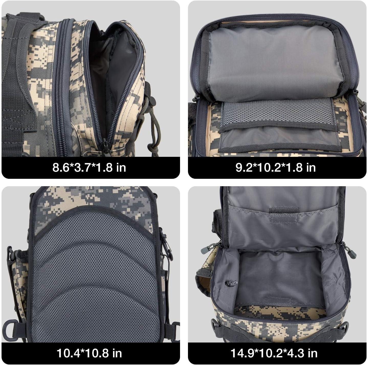 imagePiscifun Fishing Backpack with Rod Holder Lightweight Sling Bag Storge Gear and EquipmentSingle Shoulder Digital Camouflage
