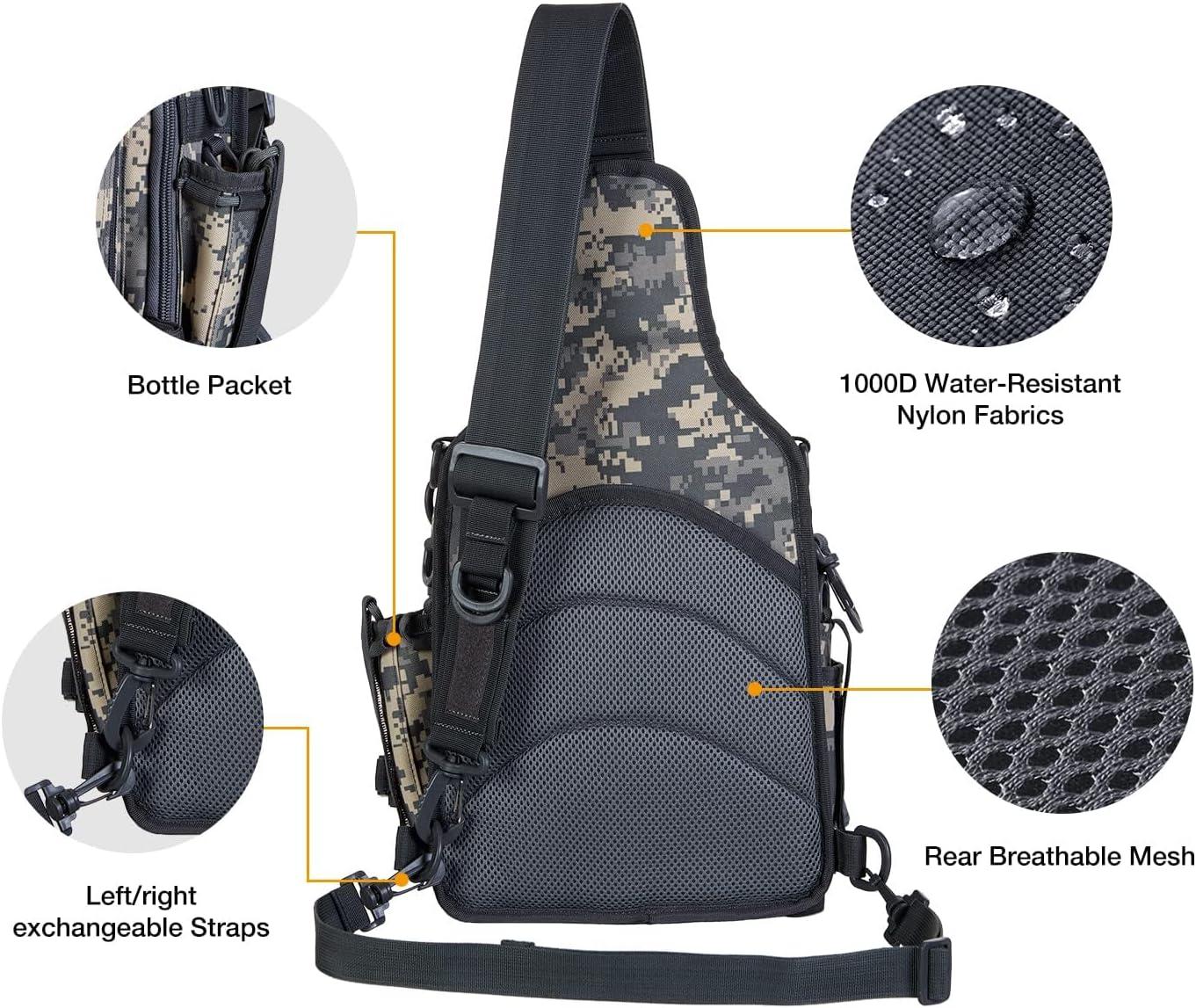imagePiscifun Fishing Backpack with Rod Holder Lightweight Sling Bag Storge Gear and EquipmentSingle Shoulder Digital Camouflage