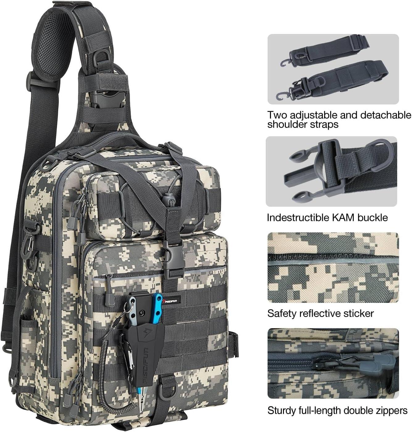 imagePiscifun Fishing Backpack with Rod Holder Lightweight Sling Bag Storge Gear and EquipmentSingle Shoulder Digital Camouflage