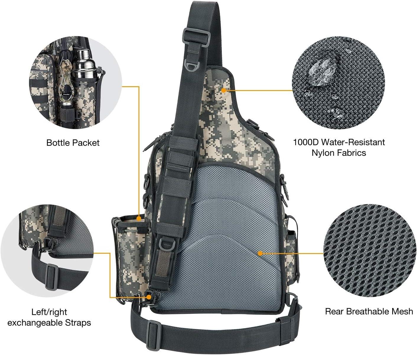 imagePiscifun Fishing Backpack with Rod Holder Lightweight Sling Bag Storge Gear and EquipmentSingle Shoulder Digital Camouflage