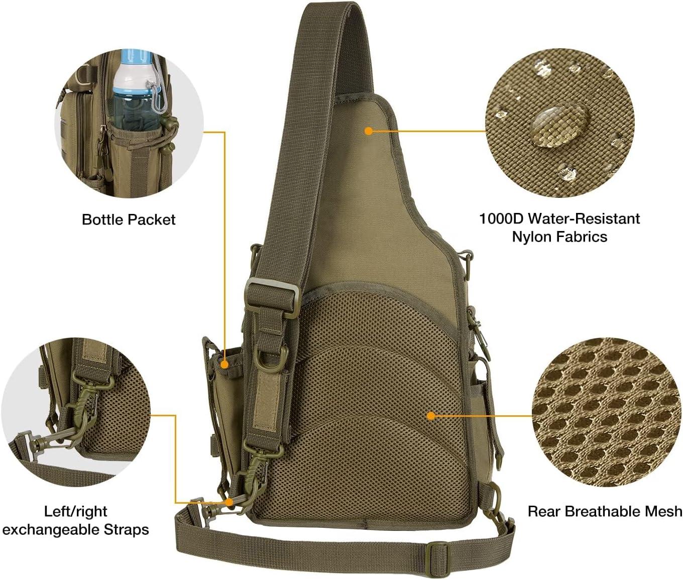 imagePiscifun Fishing Backpack with Rod Holder Lightweight Sling Bag Storge Gear and EquipmentSingle Shoulder Khaki