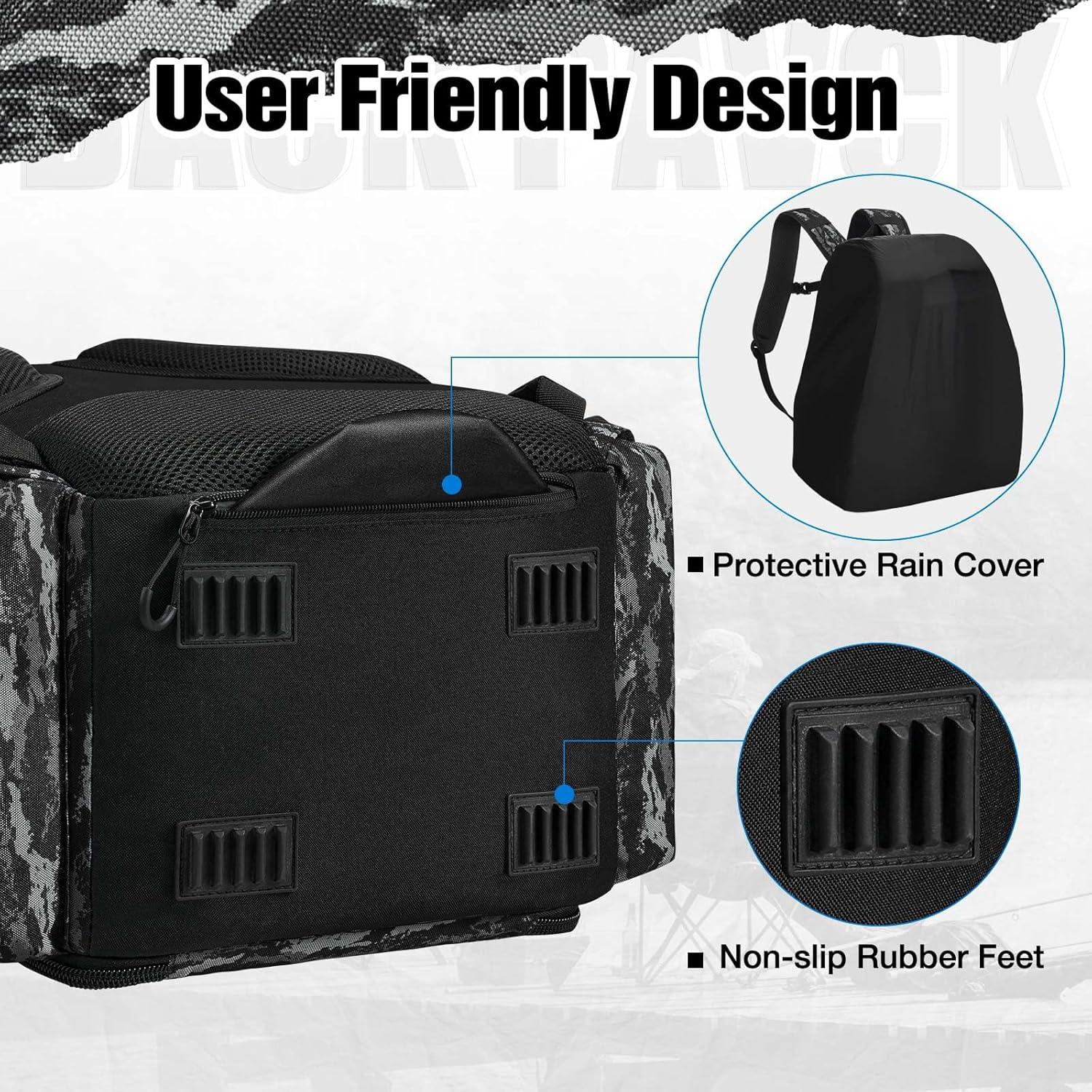 imagePiscifun Fishing Tackle Backpack with Rod Holders ampamp 4 Tackle Boxes 42L Outdoor Fishing Bag with Waterproof Rain CoverBalck Camouflage