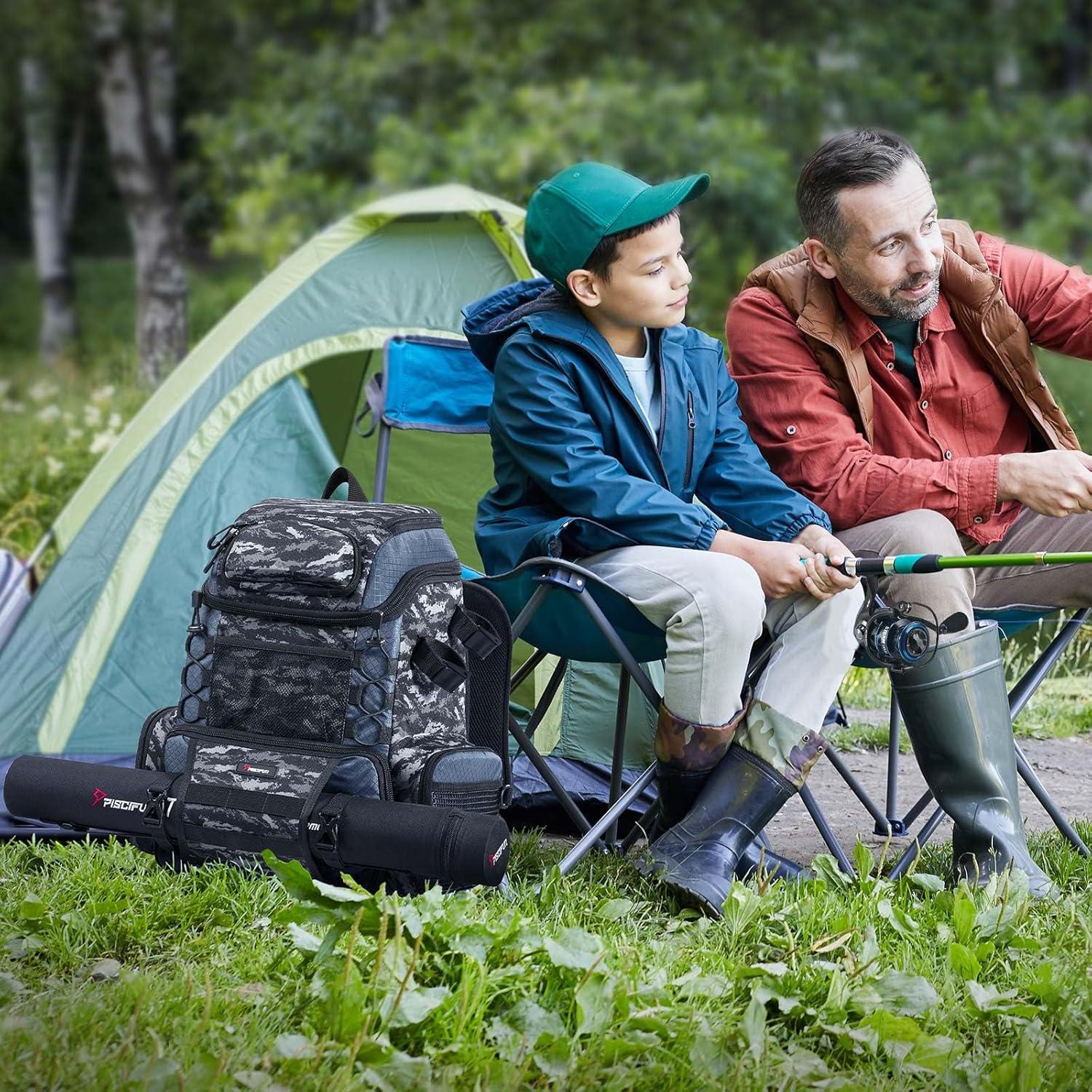 imagePiscifun Fishing Tackle Backpack with Rod Holders ampamp 4 Tackle Boxes 42L Outdoor Fishing Bag with Waterproof Rain CoverBalck Camouflage