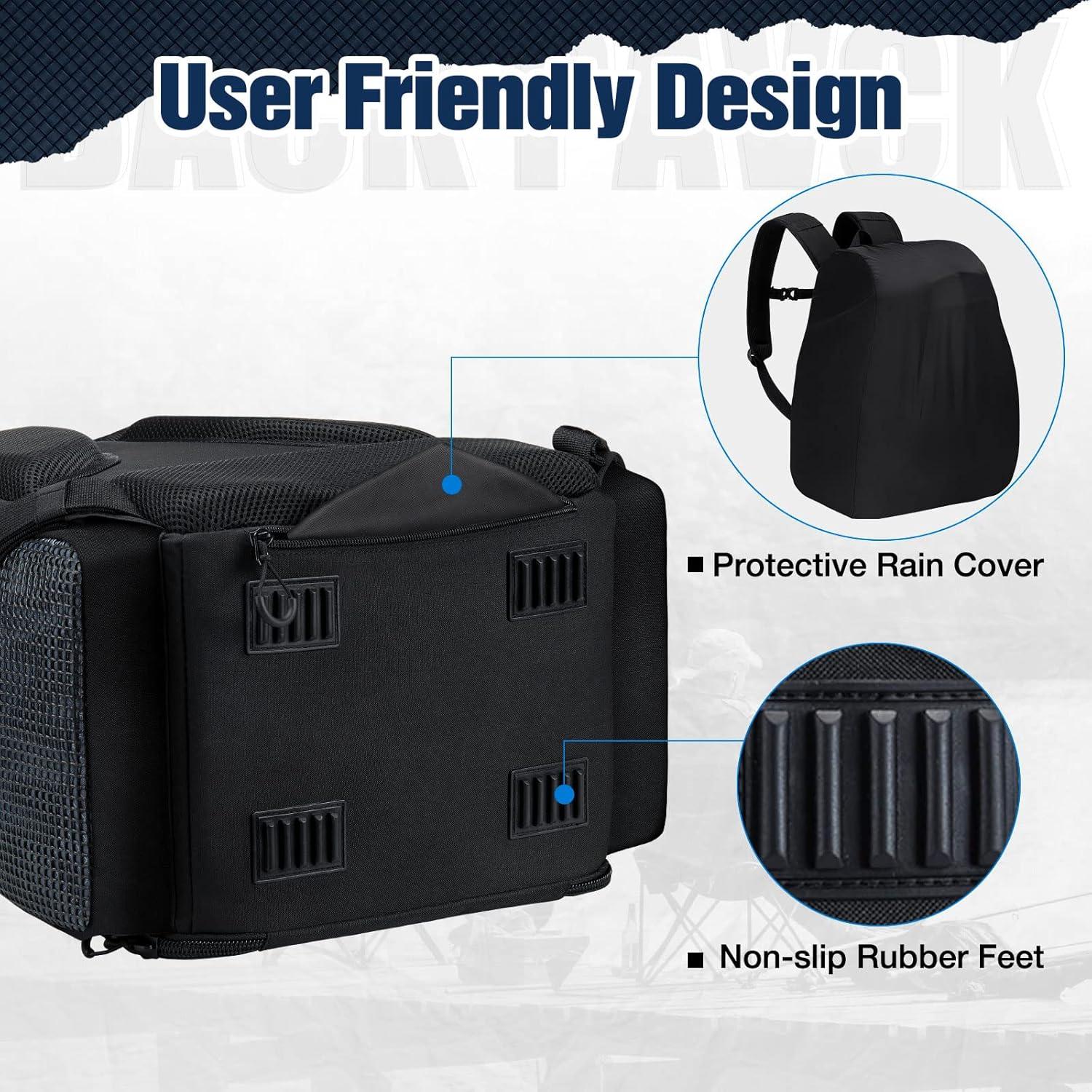 imagePiscifun Fishing Tackle Backpack with Rod Holders ampamp 4 Tackle Boxes 42L Outdoor Fishing Bag with Waterproof Rain CoverBlack