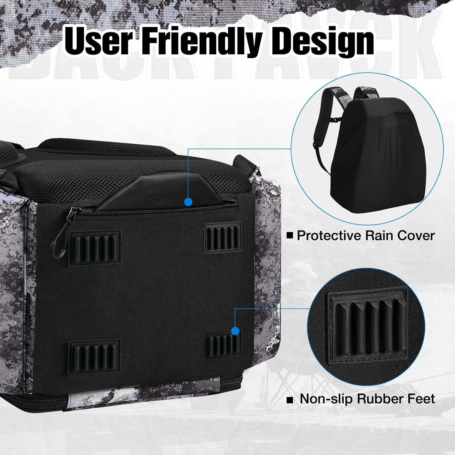 imagePiscifun Fishing Tackle Backpack with Rod Holders ampamp 4 Tackle Boxes 42L Outdoor Fishing Bag with Waterproof Rain CoverVeil Camouflage