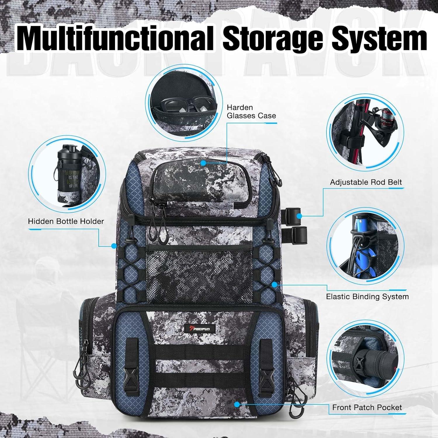 imagePiscifun Fishing Tackle Backpack with Rod Holders ampamp 4 Tackle Boxes 42L Outdoor Fishing Bag with Waterproof Rain CoverVeil Camouflage