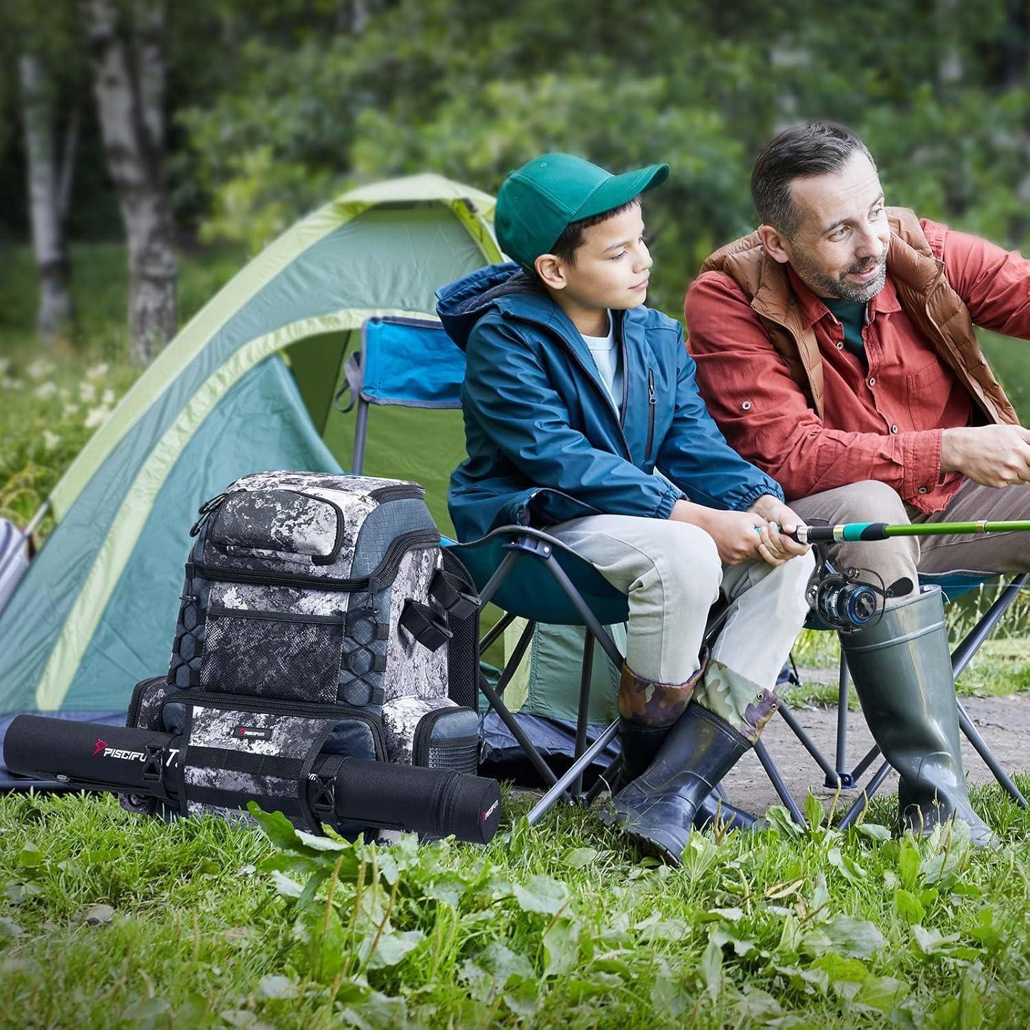 imagePiscifun Fishing Tackle Backpack with Rod Holders ampamp 4 Tackle Boxes 42L Outdoor Fishing Bag with Waterproof Rain CoverVeil Camouflage