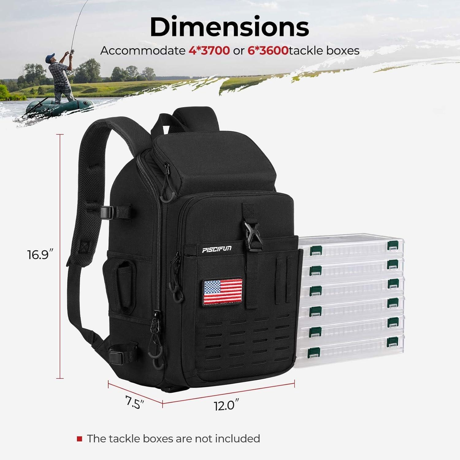 imagePiscifun Fishing Tackle Backpack with Rod ampamp Gear Holder Lightweight Fishing Tackle Storage Bag with Protective Rain CoverBlack