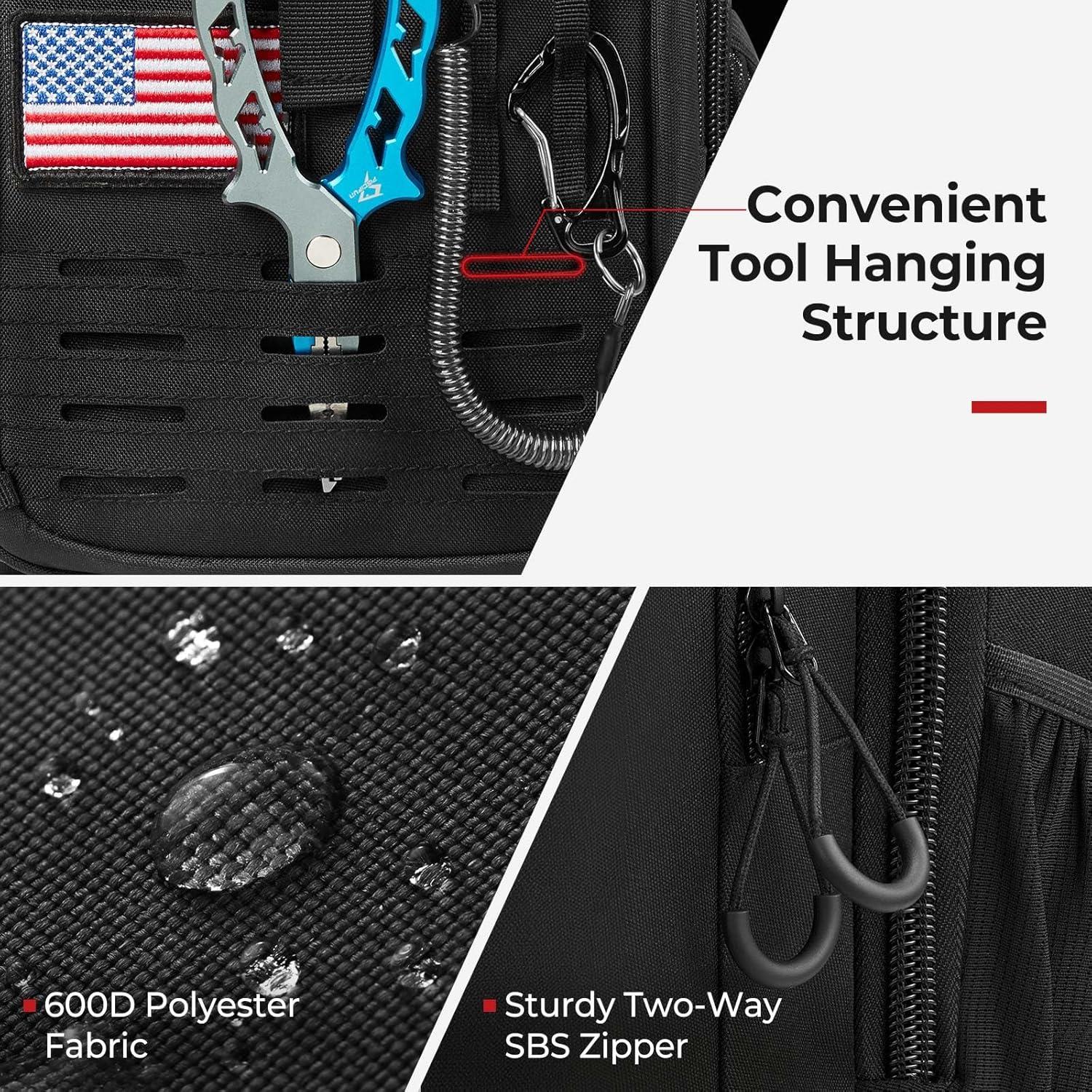 imagePiscifun Fishing Tackle Backpack with Rod ampamp Gear Holder Lightweight Fishing Tackle Storage Bag with Protective Rain CoverBlack