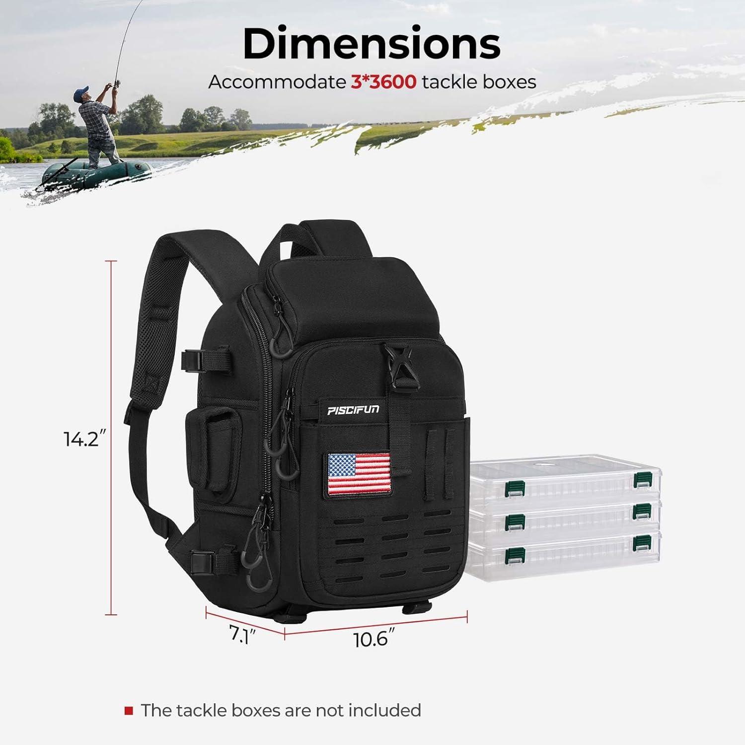 imagePiscifun Fishing Tackle Backpack with Rod ampamp Gear Holder Lightweight Fishing Tackle Storage Bag with Protective Rain CoverBlack