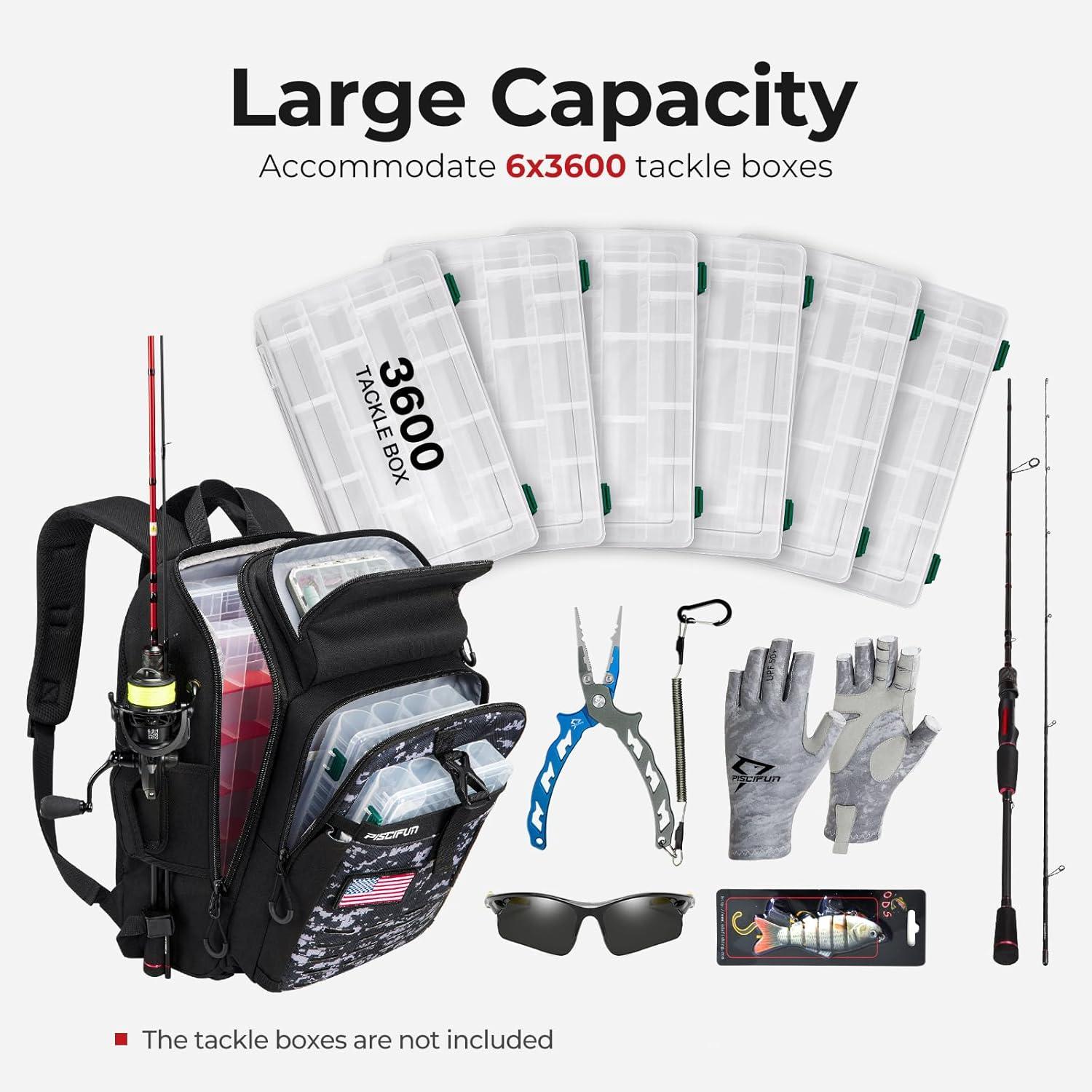 imagePiscifun Fishing Tackle Backpack with Rod ampamp Gear Holder Lightweight Fishing Tackle Storage Bag with Protective Rain CoverBlackcamouflage