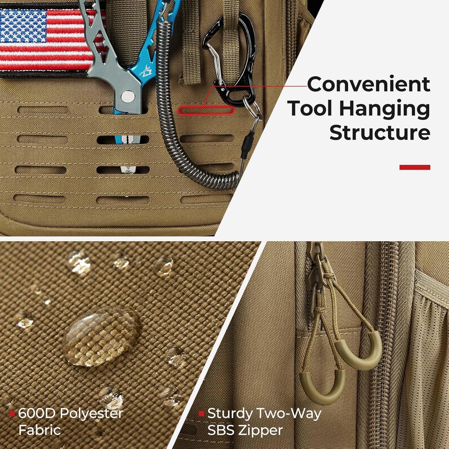 imagePiscifun Fishing Tackle Backpack with Rod ampamp Gear Holder Lightweight Fishing Tackle Storage Bag with Protective Rain CoverKhaki