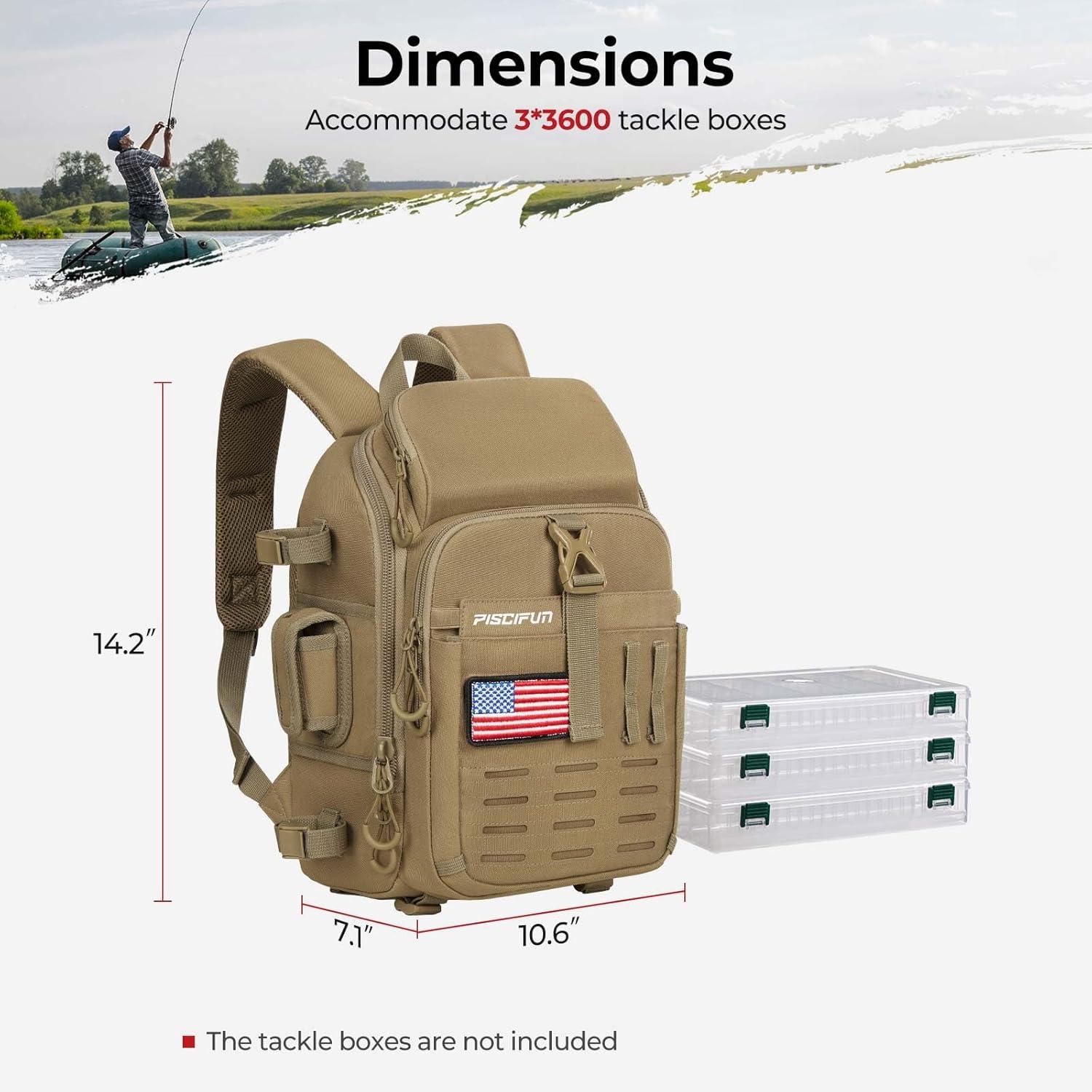 imagePiscifun Fishing Tackle Backpack with Rod ampamp Gear Holder Lightweight Fishing Tackle Storage Bag with Protective Rain CoverKhaki